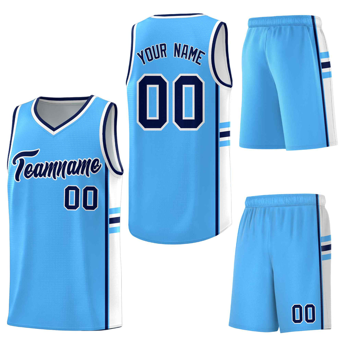 Custom Powder Blue White Classic Color Block Lightweight Personalized Uniform Basketball Jersey