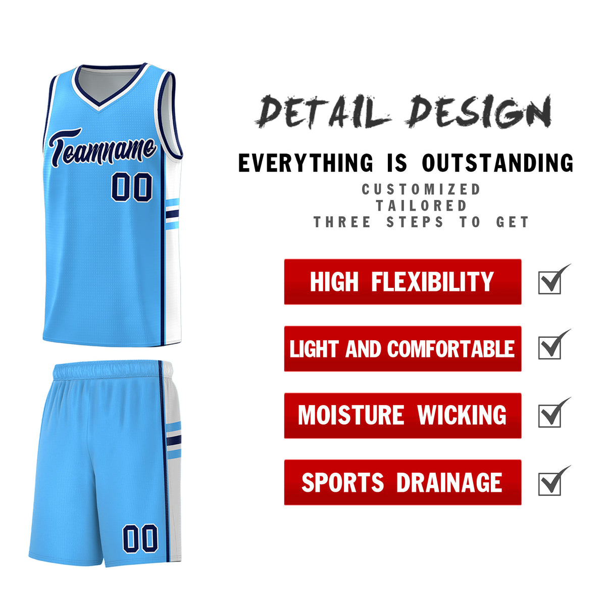 Custom Youth Basketball Jersey - Powder Blue White Personalized Varsity Two-Tone Uniform