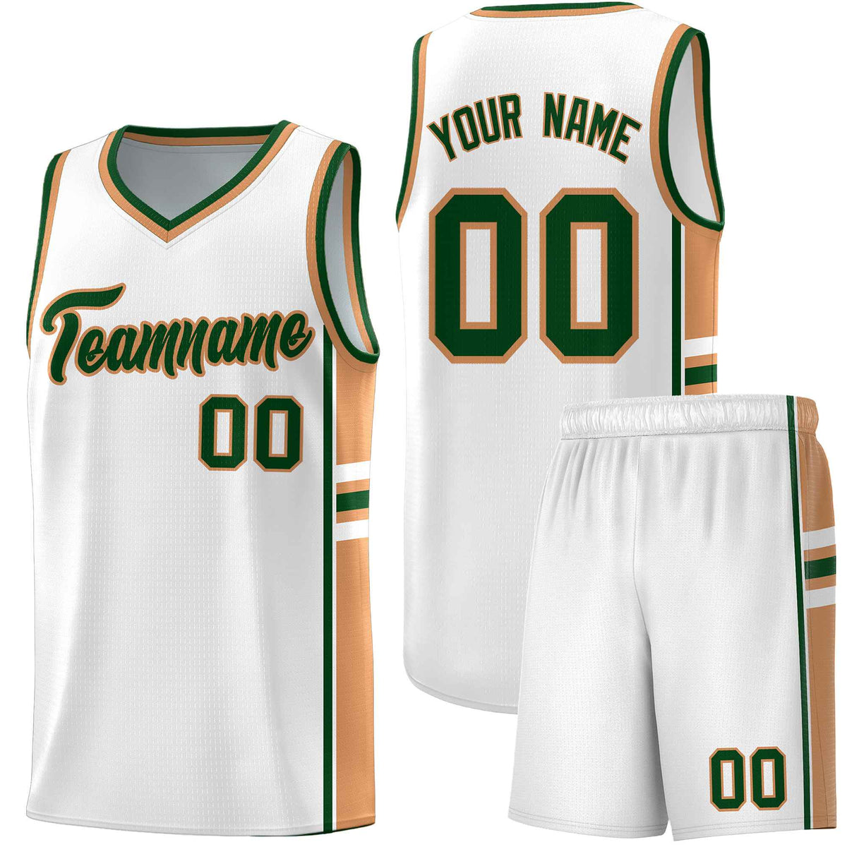 Custom Youth Basketball Jersey - White Buckskin Brown Two-Tone Varsity Jersey Set