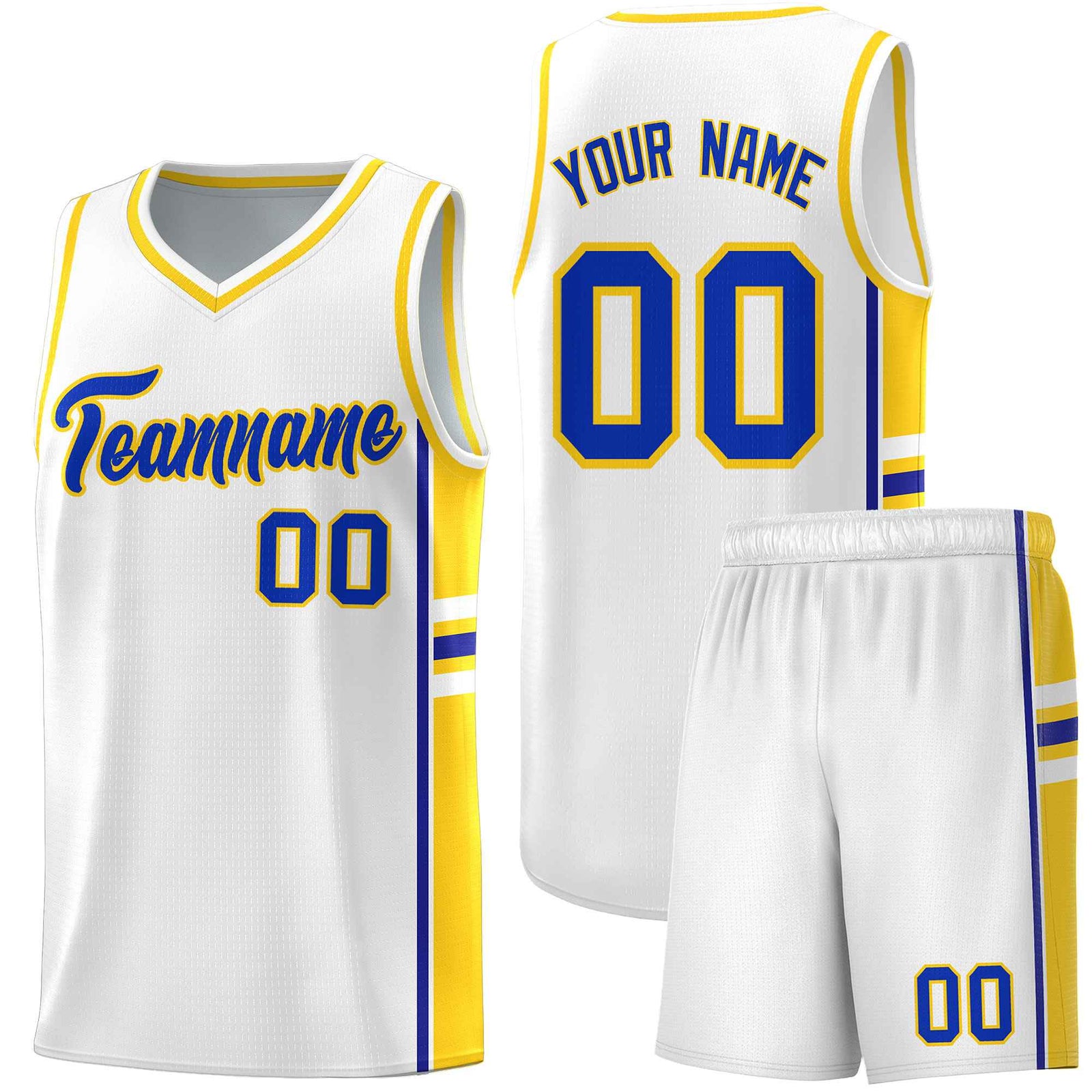 Custom Youth Basketball Jersey - White Fluorescent Yellow Two-Tone Varsity Jersey Set