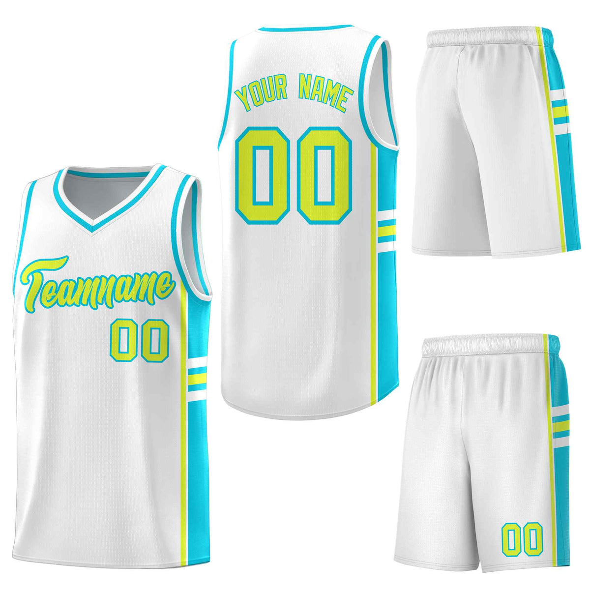 Custom White Sky Blue Classic Color Block Drapable Varsity Uniform Basketball Jersey