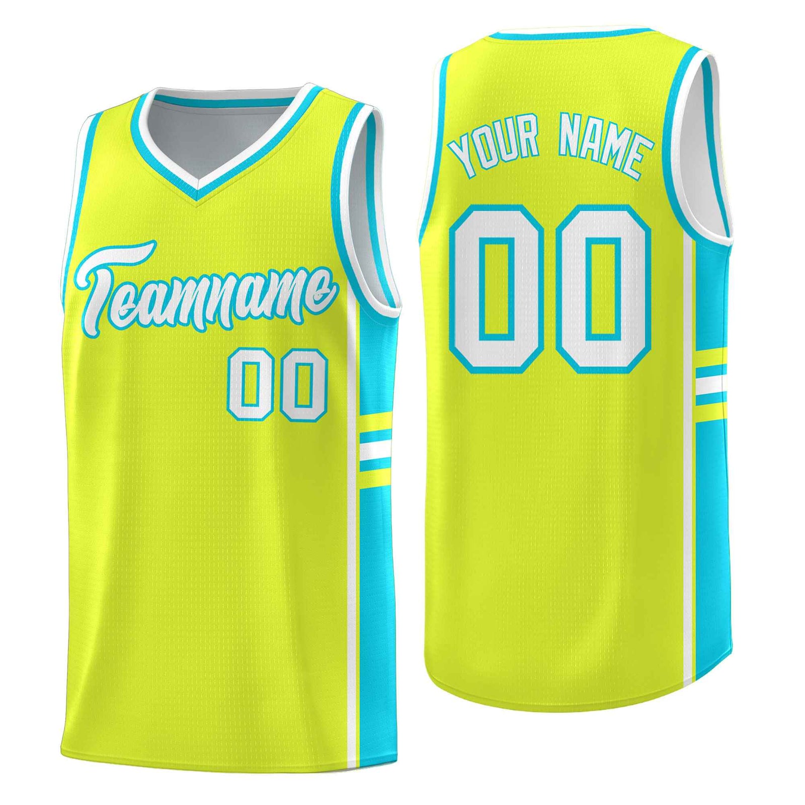 Custom Youth Basketball Jersey - Fluorescent Green Sky Blue Two-Tone Classic Varsity Uniform