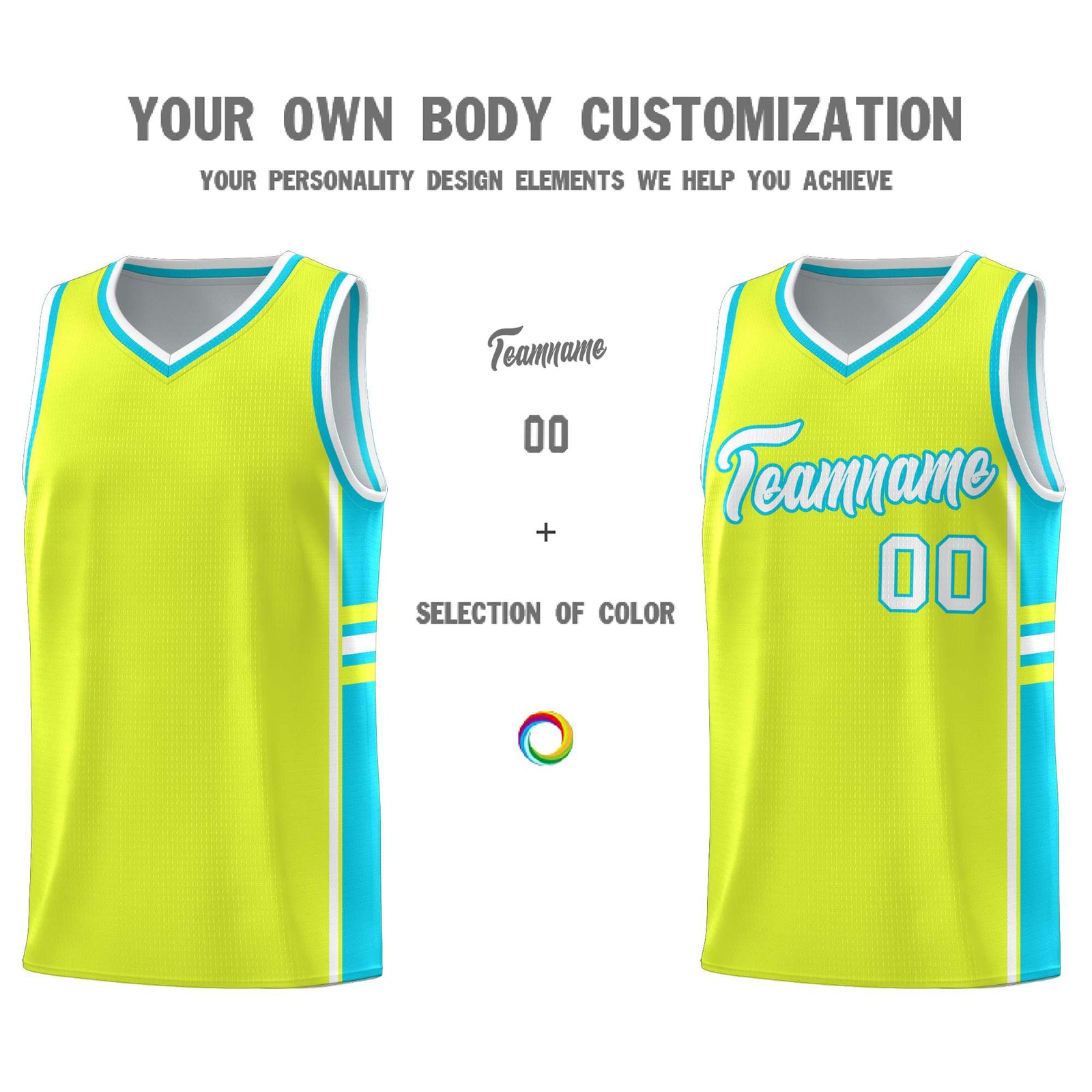 Custom Youth Basketball Jersey - Fluorescent Green Sky Blue Two-Tone Classic Varsity Uniform