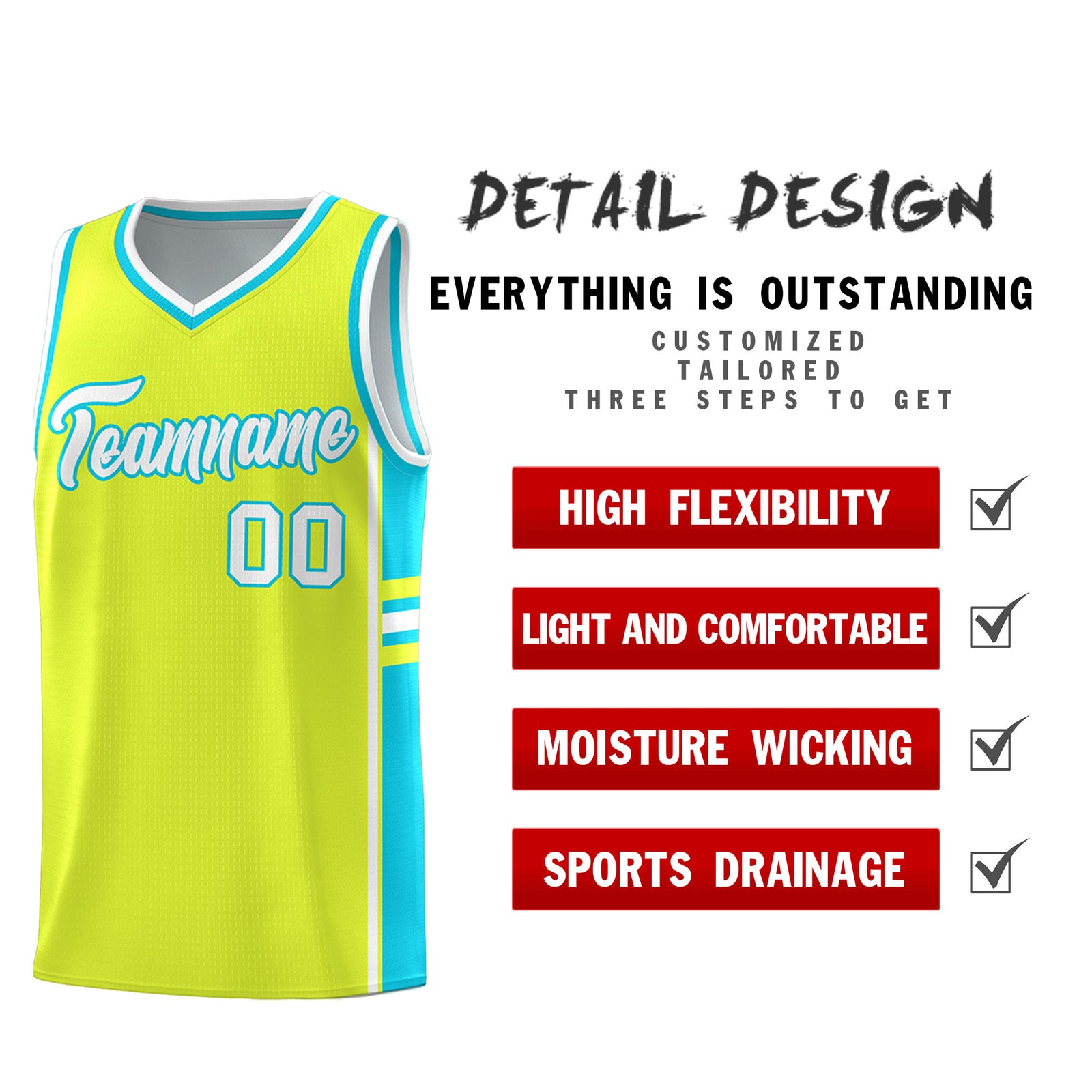 Custom Youth Basketball Jersey - Fluorescent Green Sky Blue Two-Tone Classic Varsity Uniform