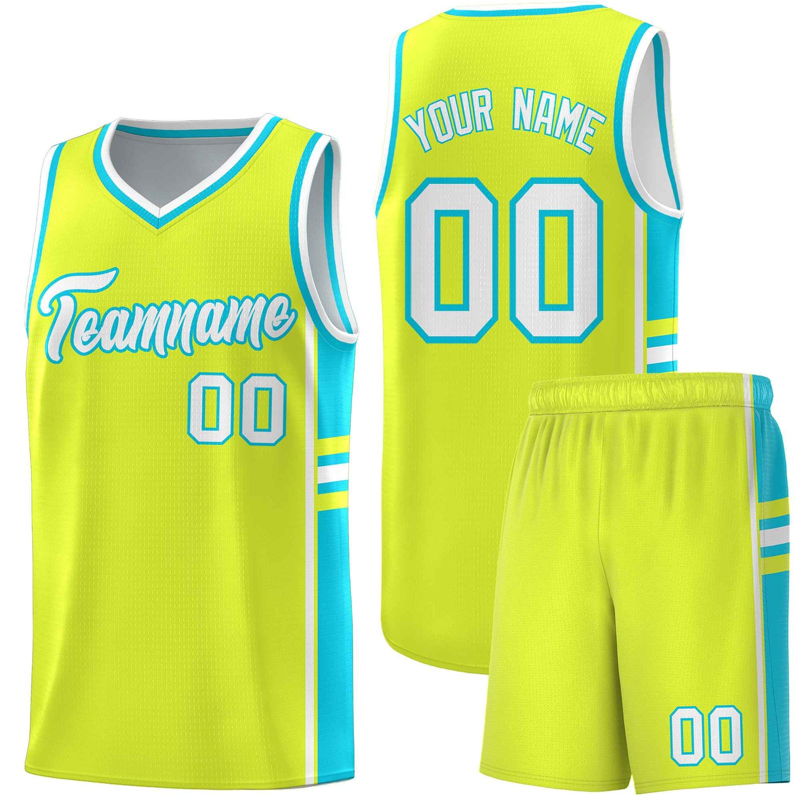 Custom Youth Basketball Jersey - Fluorescent Green Sky Blue Two-Tone Classic Varsity Uniform