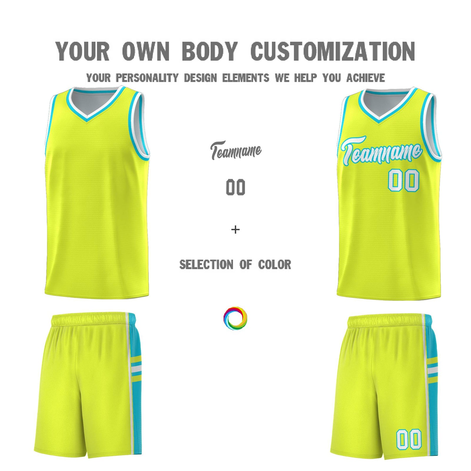 Custom Youth Basketball Jersey - Fluorescent Green Sky Blue Two-Tone Classic Varsity Uniform