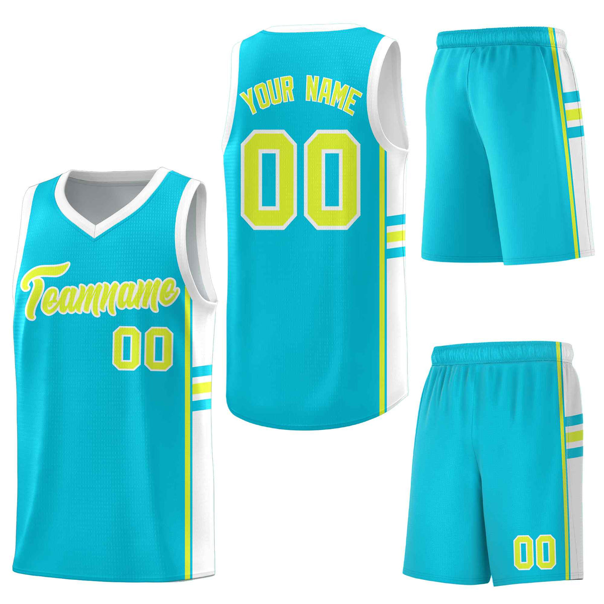 Custom Sky Blue White Classic Color Block Quick-Drying Varsity Uniform Basketball Jersey