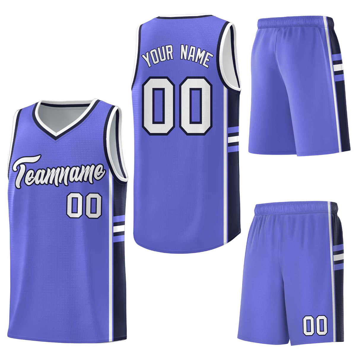 Custom Purple Navy Classic Color Block Wrinkle-Resistant Varsity Uniform Basketball Jersey
