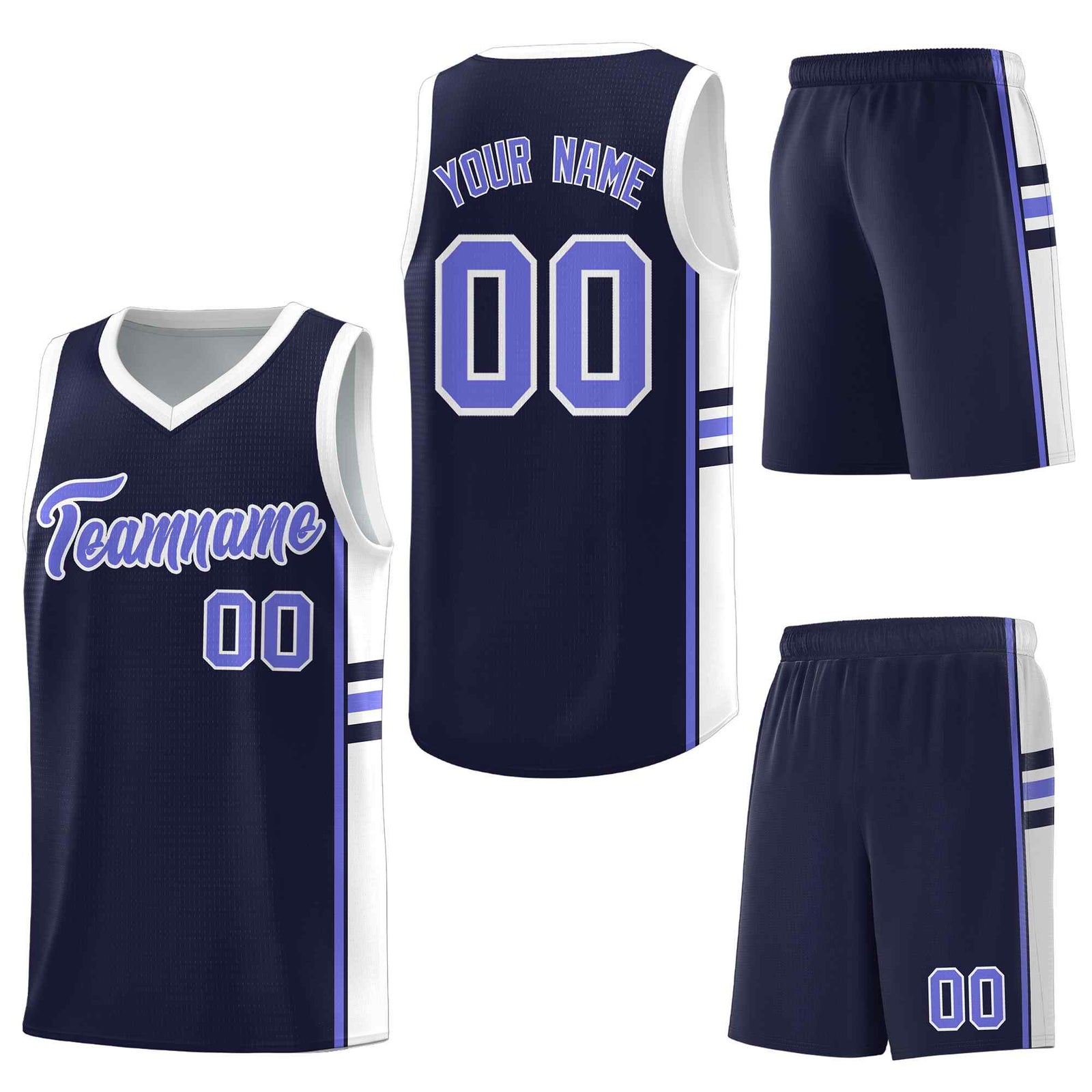 Custom Navy White Classic Color Block Drapable Personalized Uniform Basketball Jersey