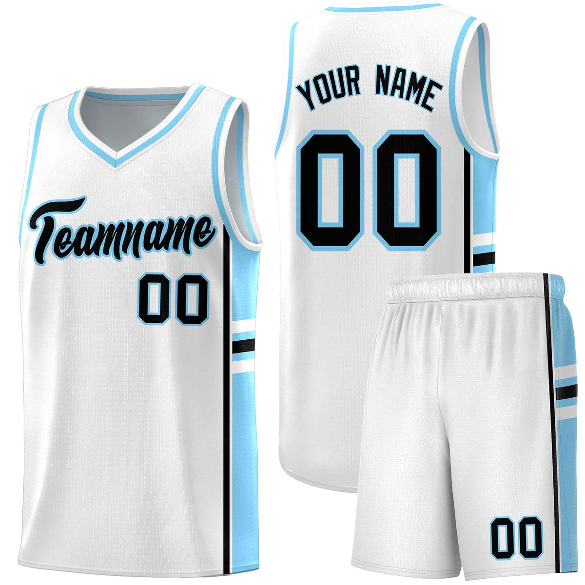 Custom Youth Basketball Jersey - White Light Blue Two-Tone Varsity Jersey Set