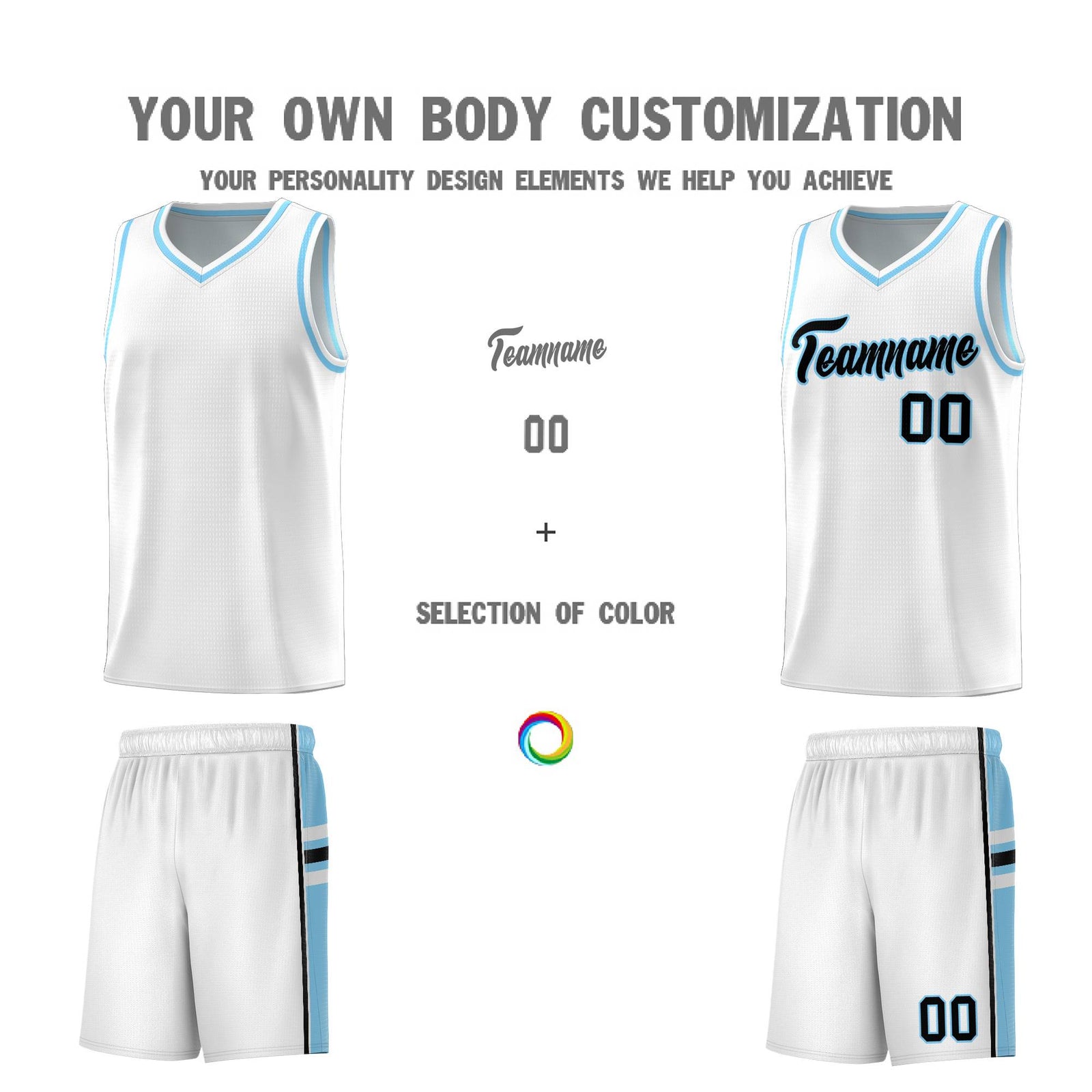 Custom Youth Basketball Jersey - White Light Blue Two-Tone Varsity Jersey Set