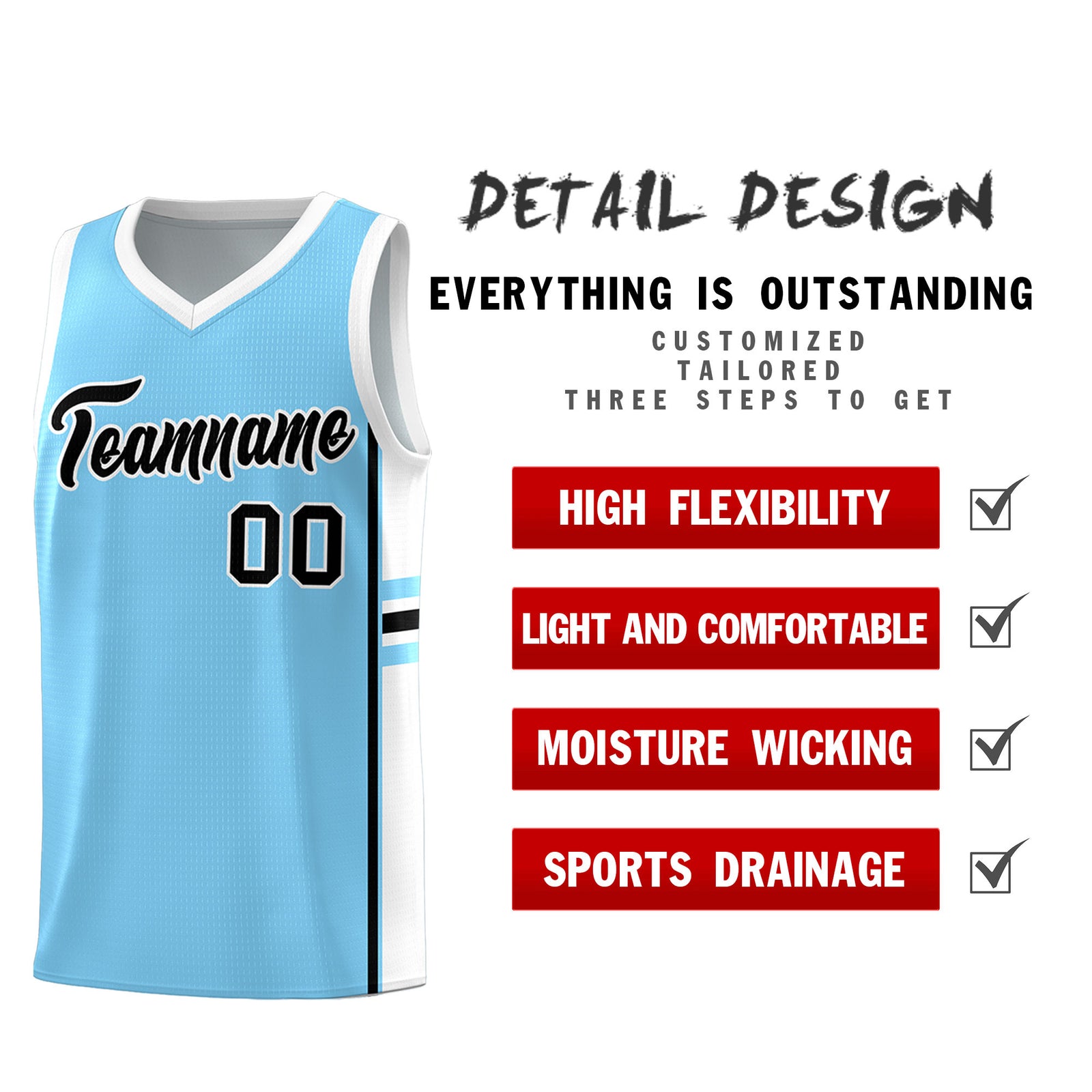 Custom Youth Basketball Jersey - Light Blue White Personalized Varsity Two-Tone Uniform