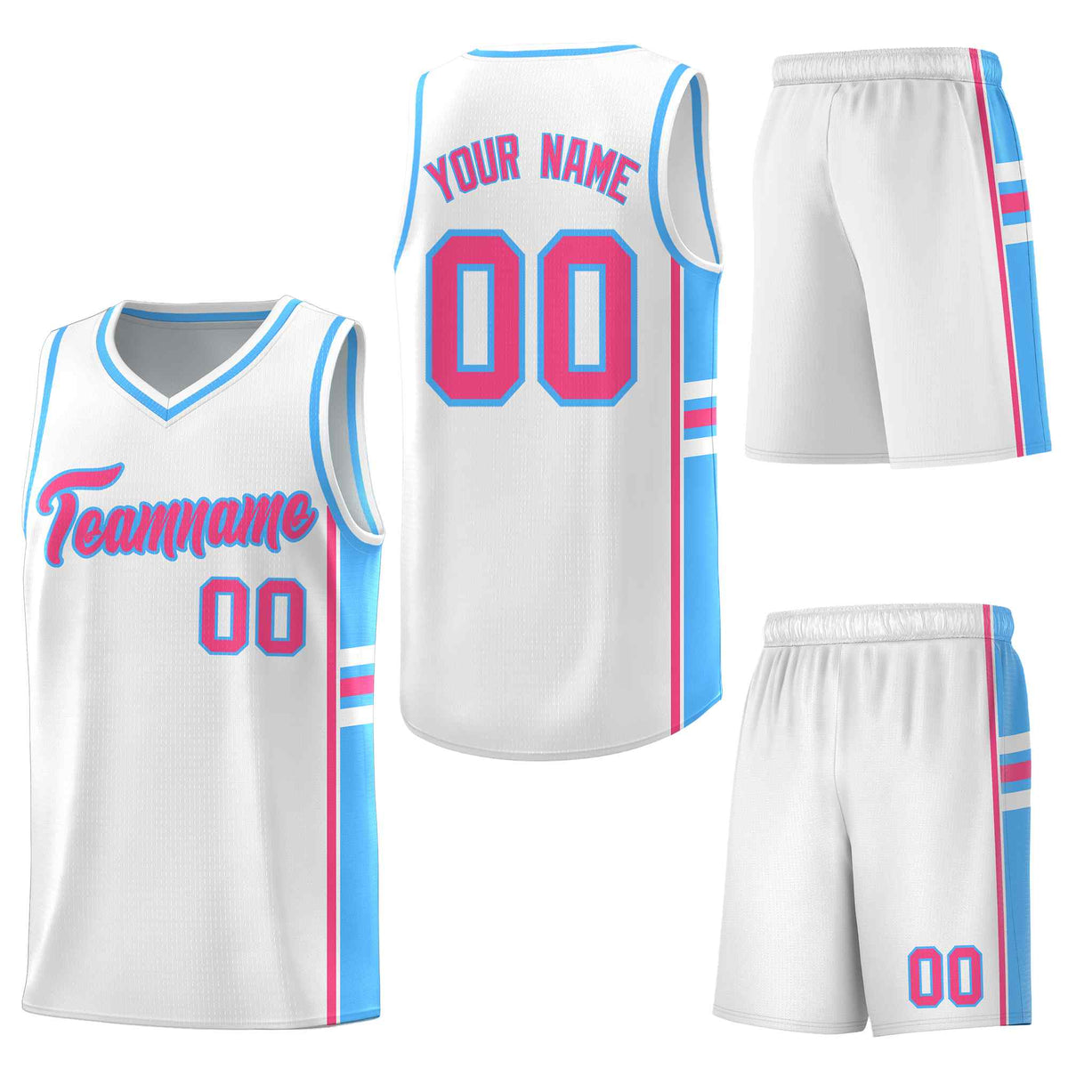 Custom White Powder Blue Classic Color Block Wrinkle-Resistant Personalized Uniform Basketball Jersey