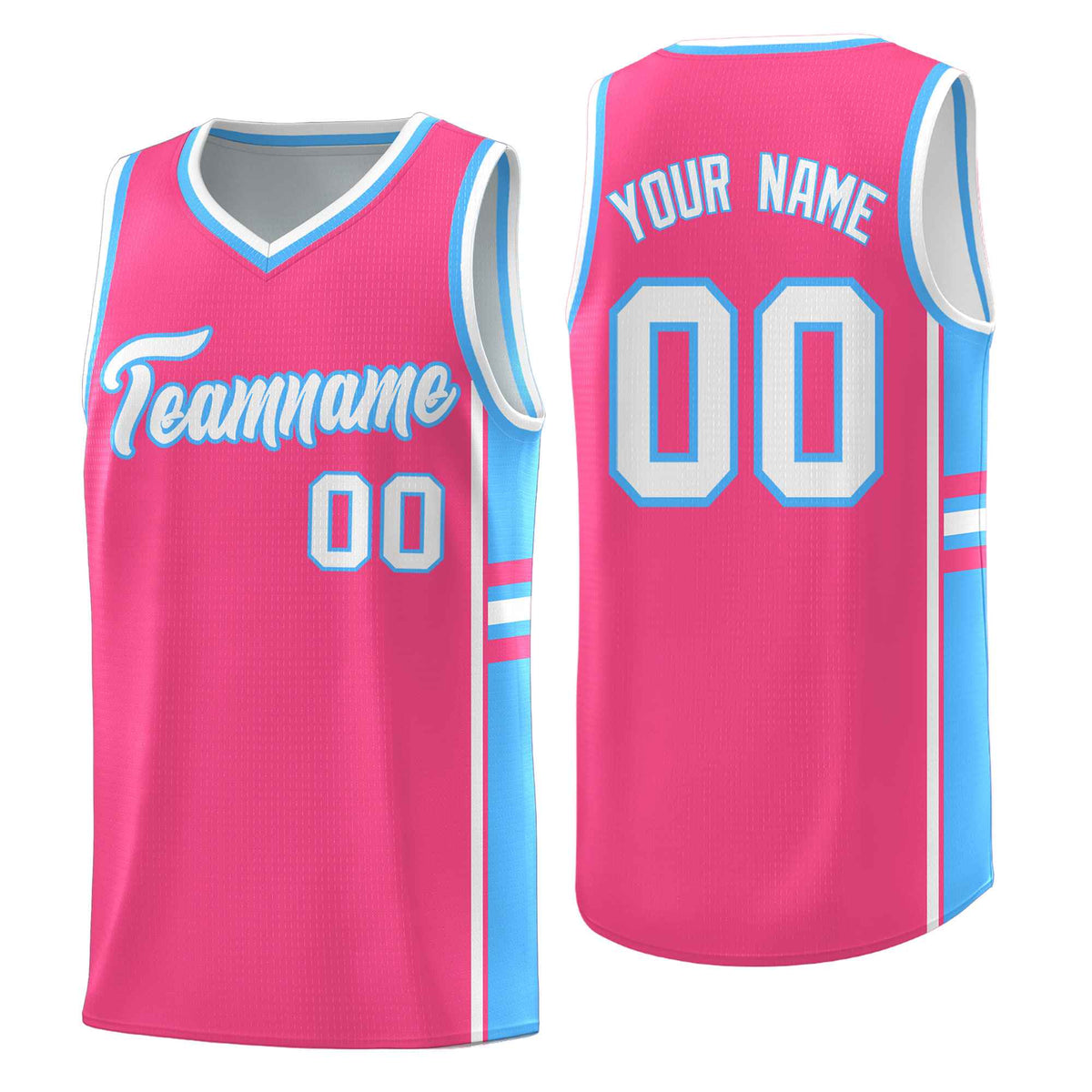 Custom Youth Basketball Jersey - Pink Powder Blue Two-Tone Classic Varsity Uniform