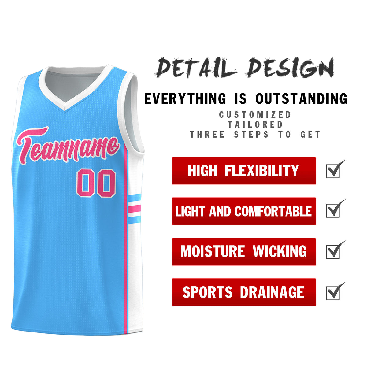 Custom Youth Basketball Jersey - Powder Blue White Personalized Varsity Two-Tone Uniform