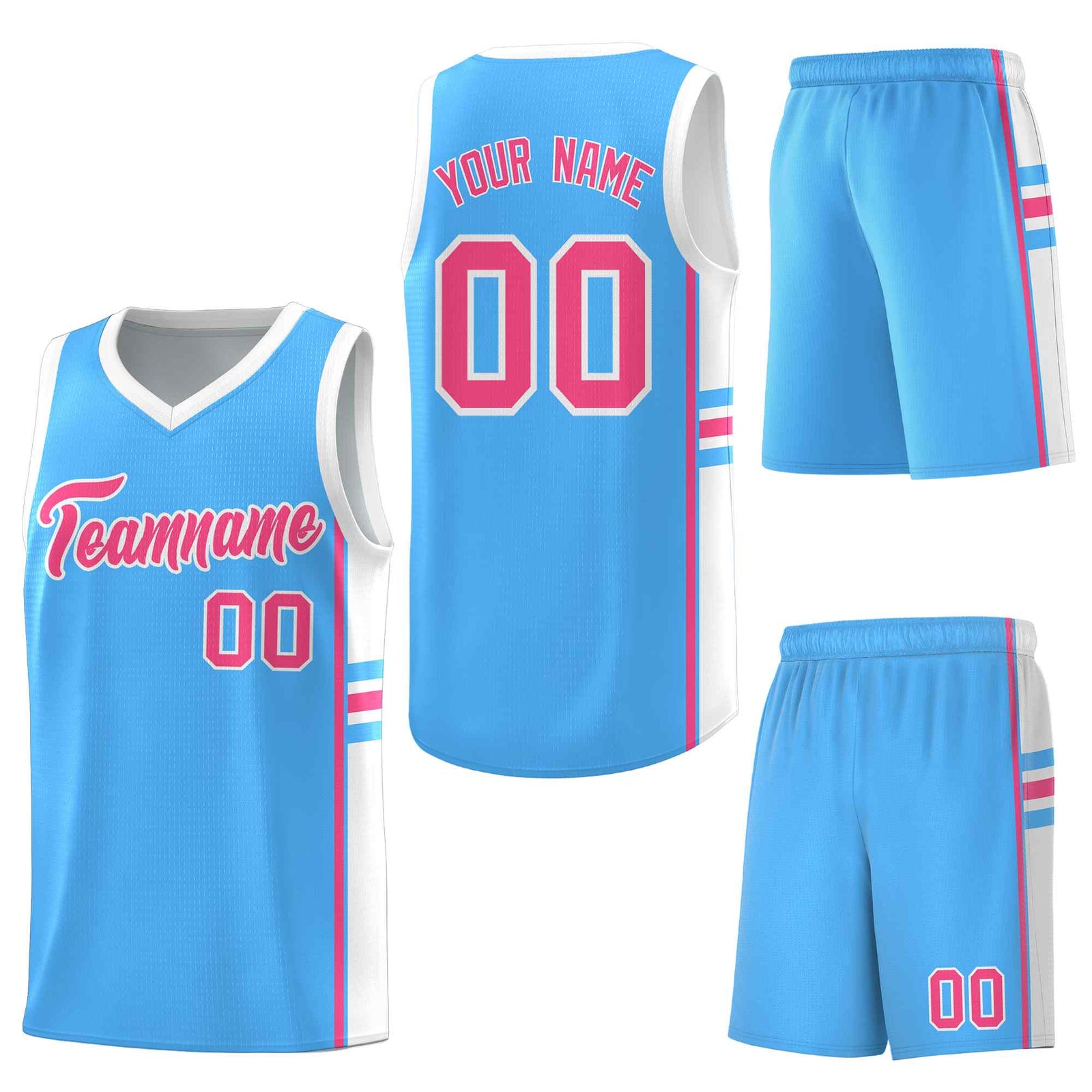 Custom Powder Blue White Classic Color Block Breathable Personalized Uniform Basketball Jersey