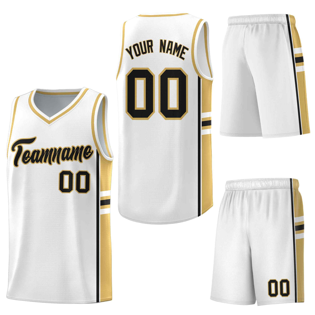 Custom White Old Gold Classic Color Block Quick-Drying Varsity Uniform Basketball Jersey