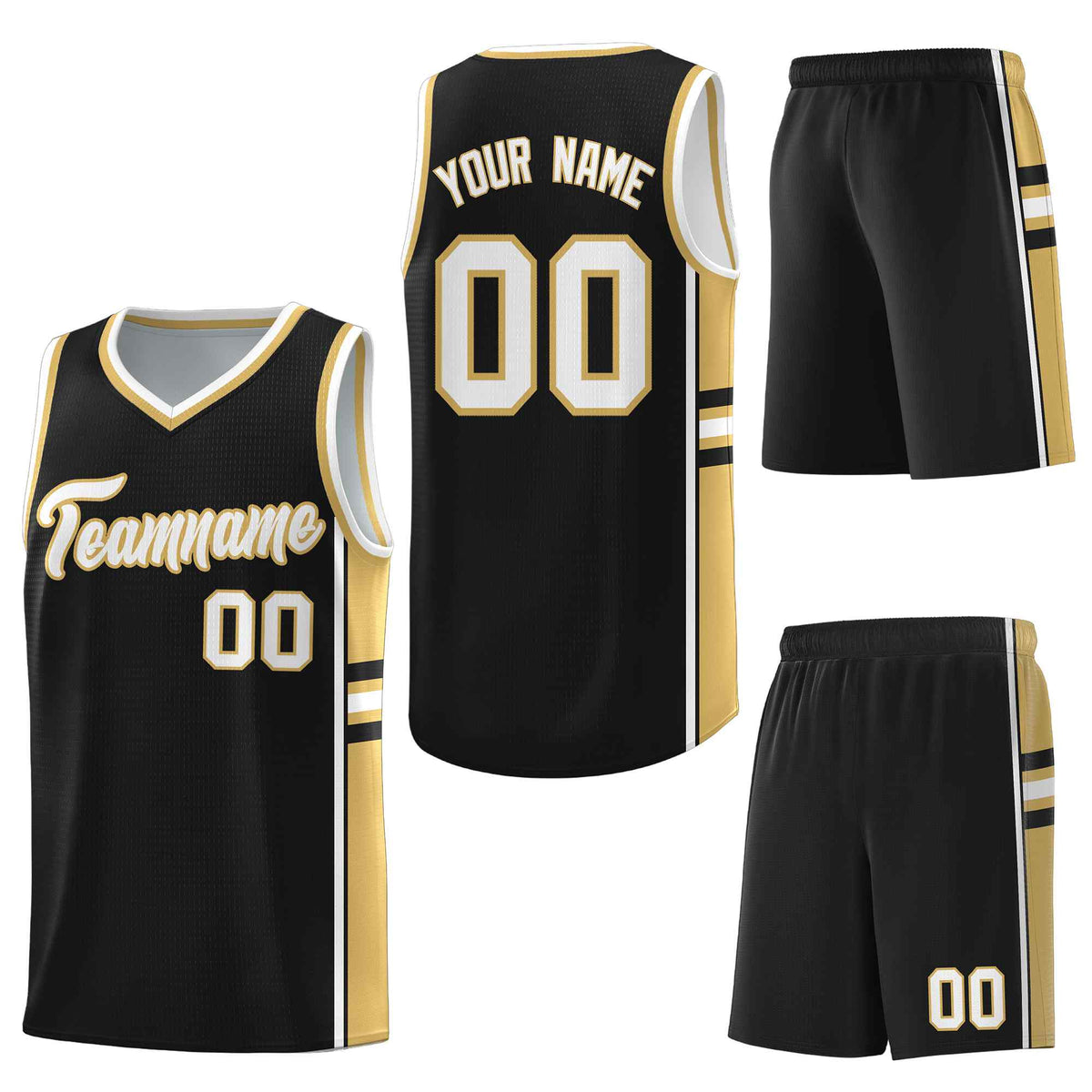Custom Black Old Gold Classic Color Block Lightweight Personalized Uniform Basketball Jersey