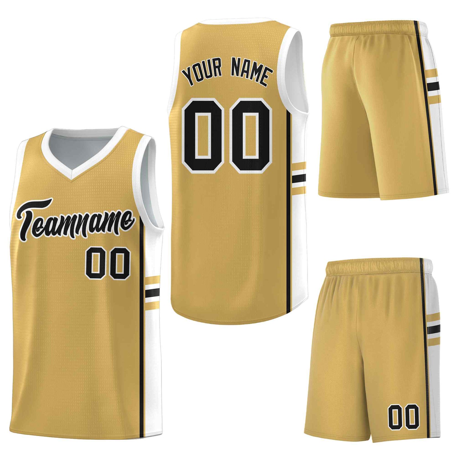 Custom Old Gold White Classic Color Block Wrinkle-Resistant Varsity Uniform Basketball Jersey