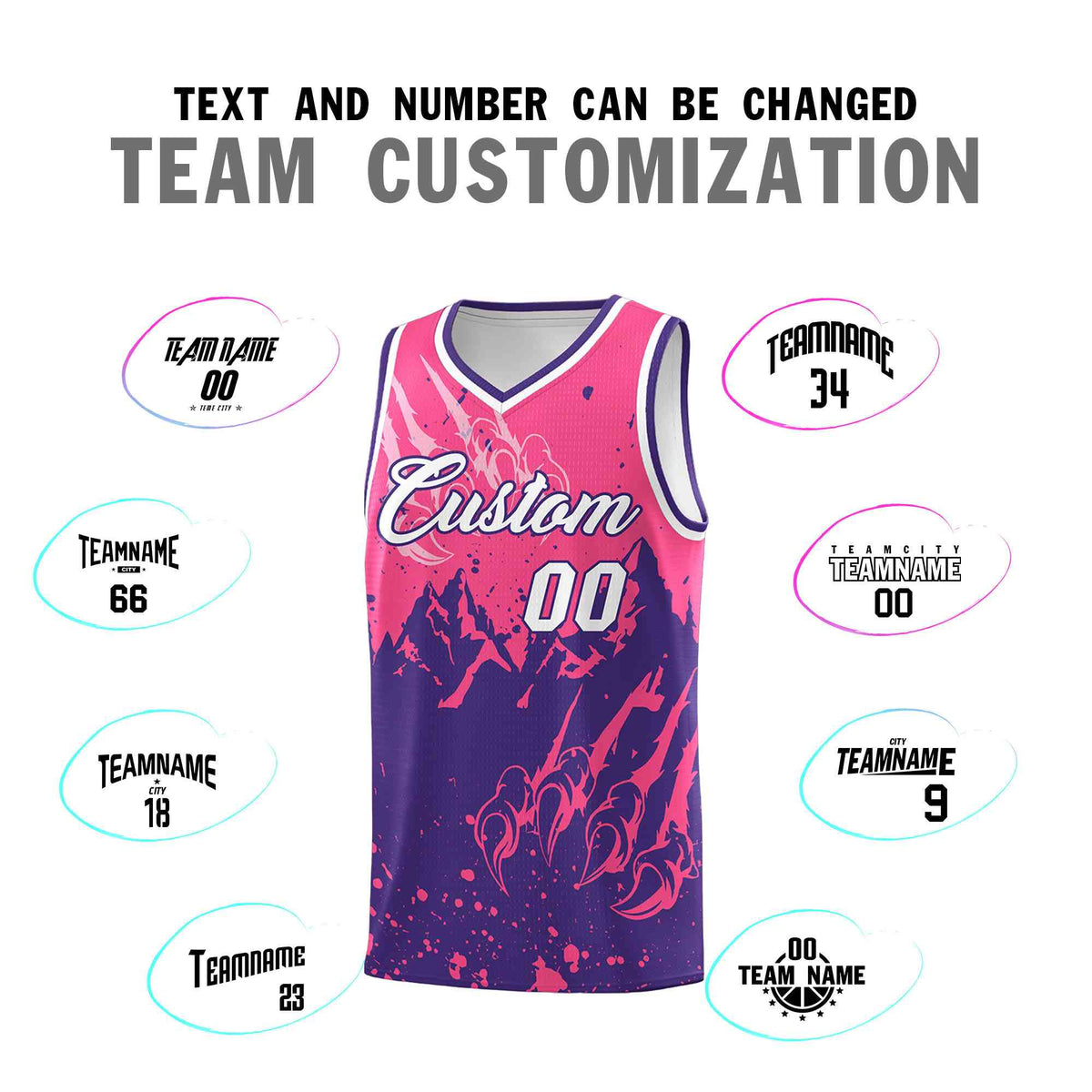 Custom Pink Purple Snow Mountain Beast Pattern Sports Uniform Basketball Jersey