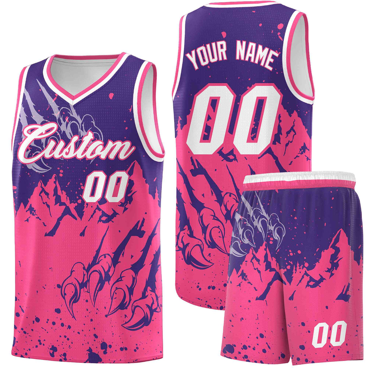 Custom Purple Pink Snow Mountain Beast Pattern Sports Uniform Basketball Jersey