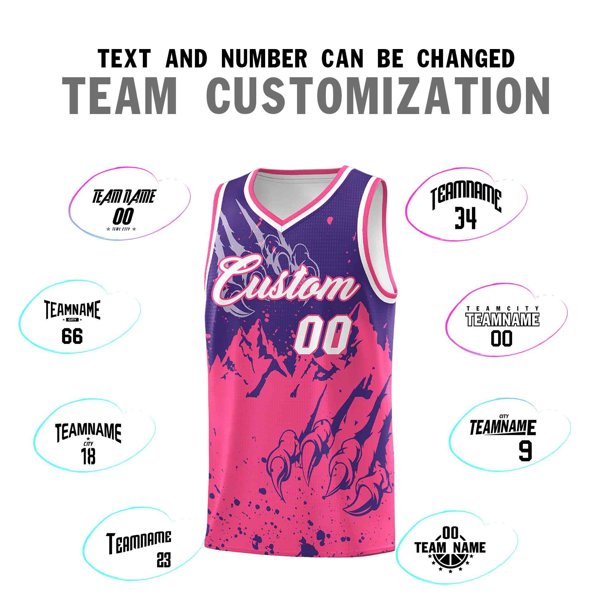 Custom Purple Pink Snow Mountain Beast Pattern Sports Uniform Basketball Jersey