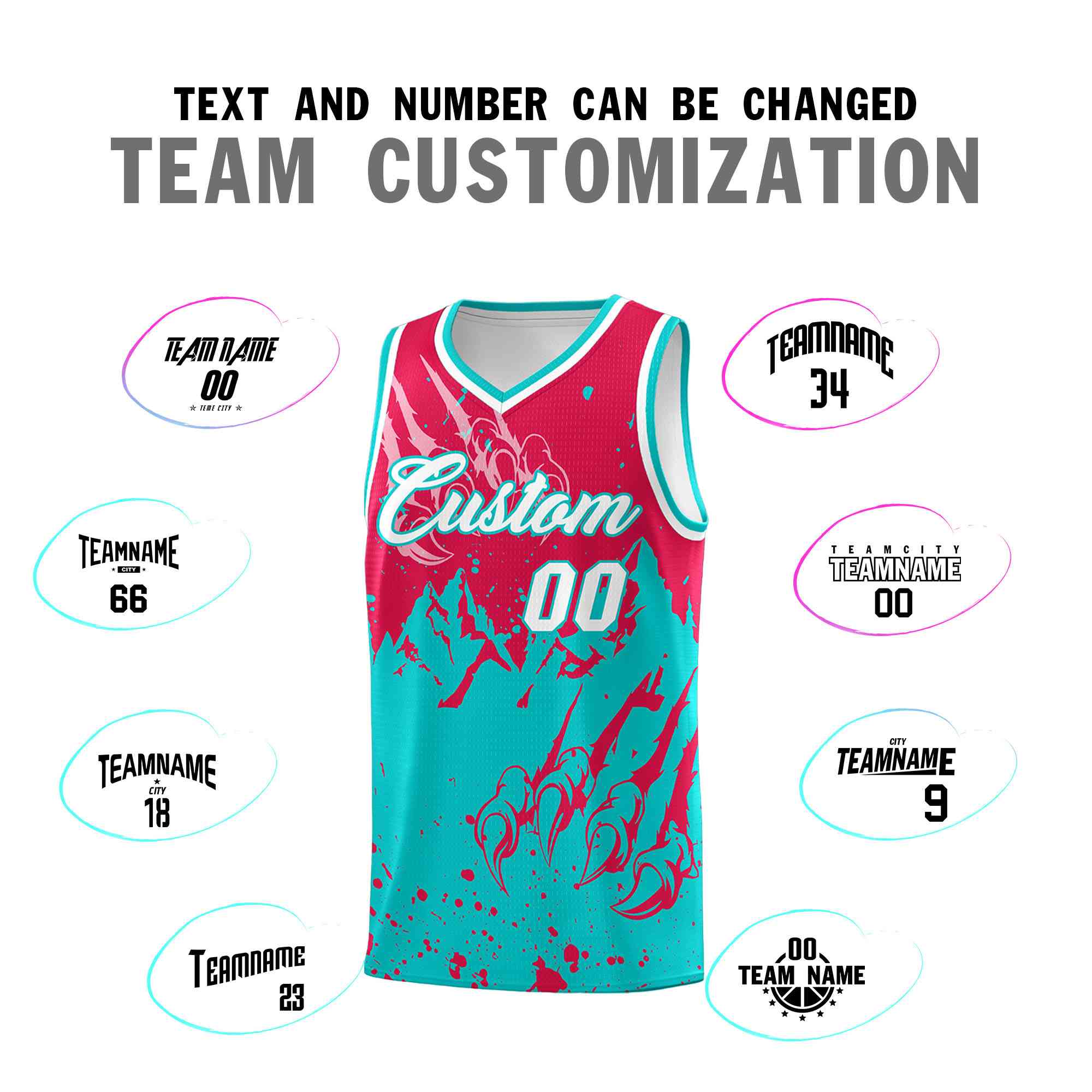 Custom Red Aqua Snow Mountain Beast Pattern Sports Uniform Basketball Jersey
