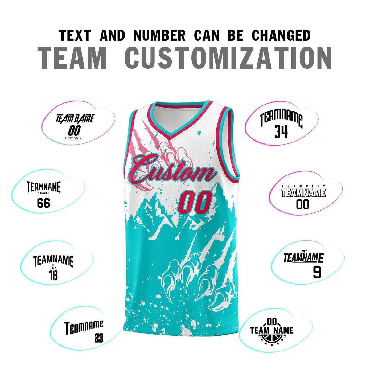 Custom White Aqua Snow Mountain Beast Pattern Sports Uniform Basketball Jersey