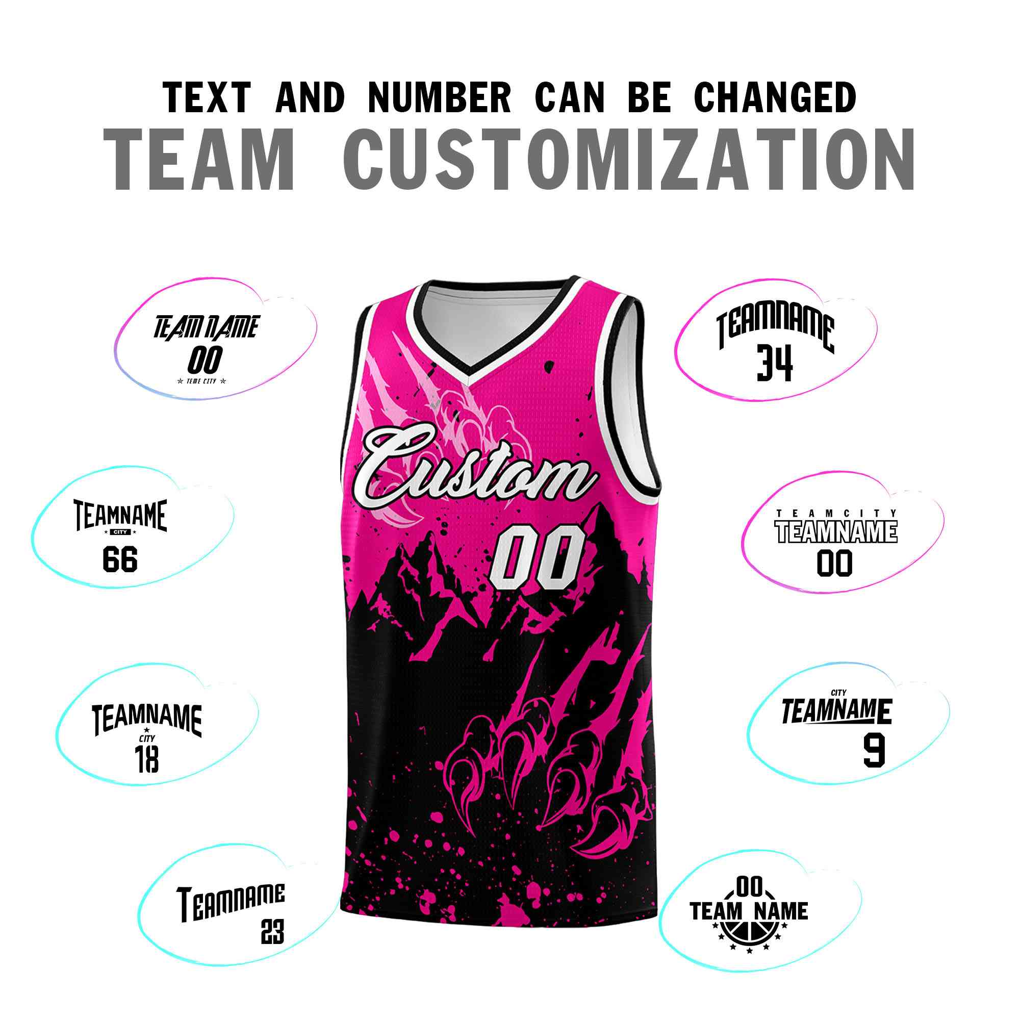 Custom Pink Black Snow Mountain Beast Pattern Sports Uniform Basketball Jersey