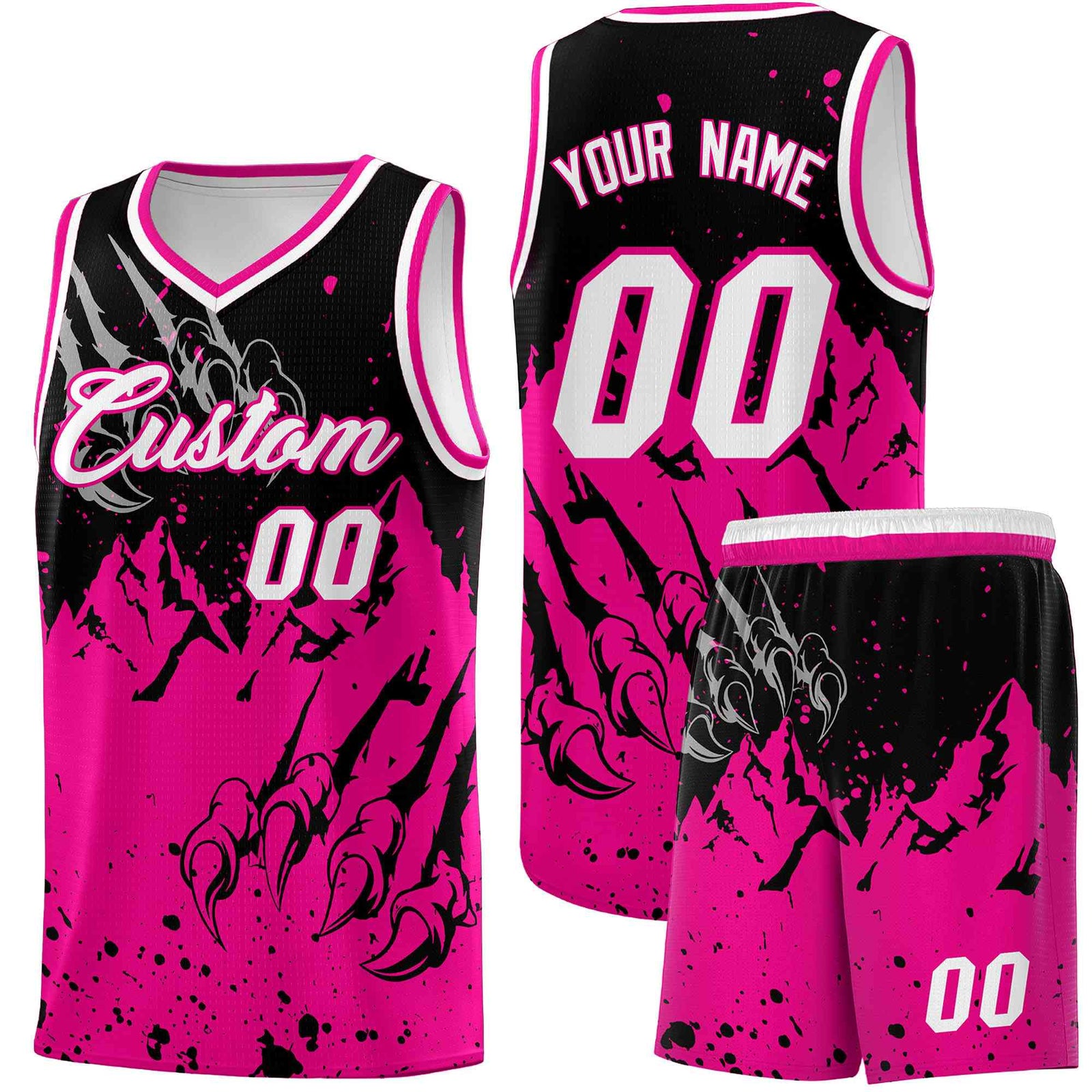 Custom Black Pink Snow Mountain Beast Pattern Sports Uniform Basketball Jersey