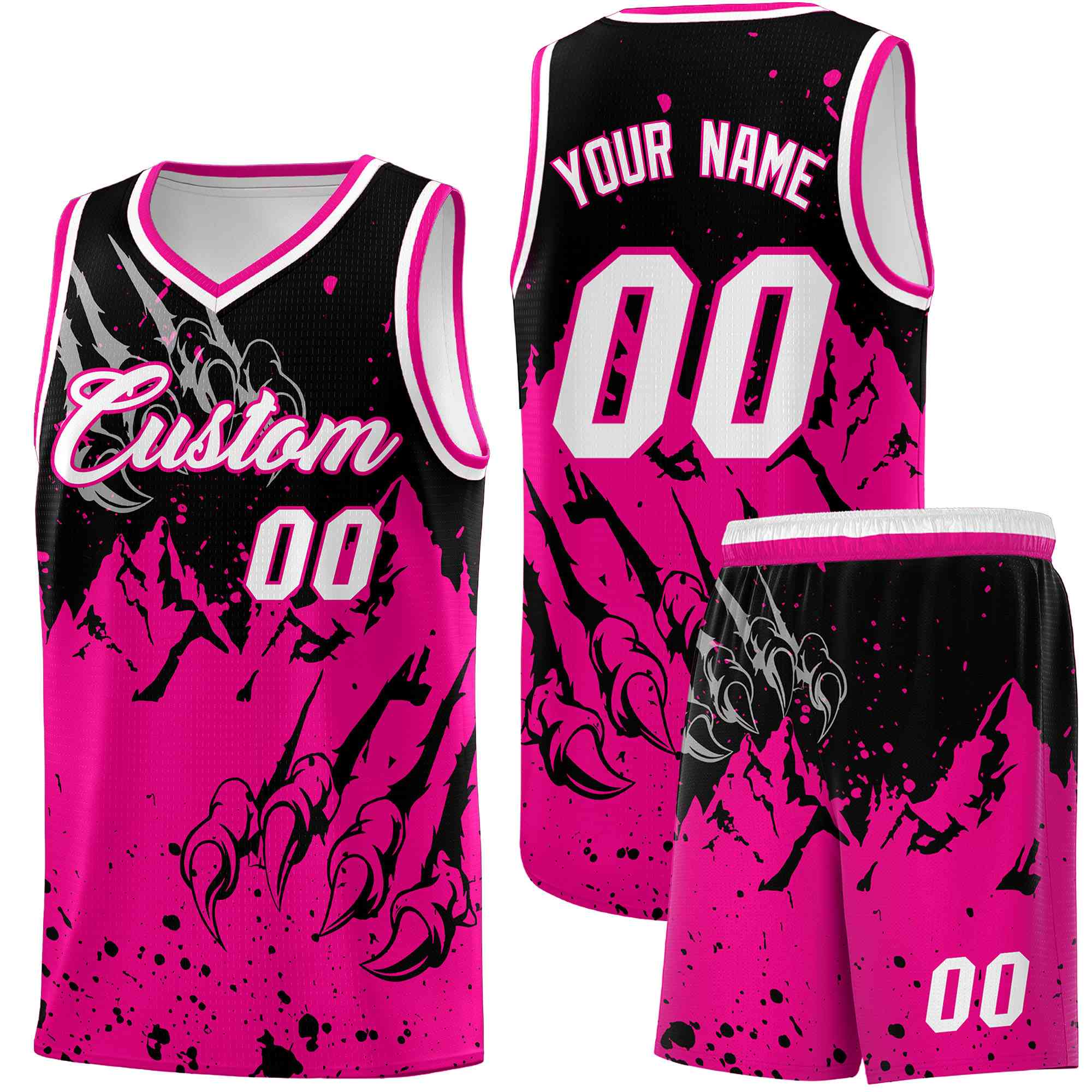 Custom Black Pink Snow Mountain Beast Pattern Sports Uniform Basketball Jersey
