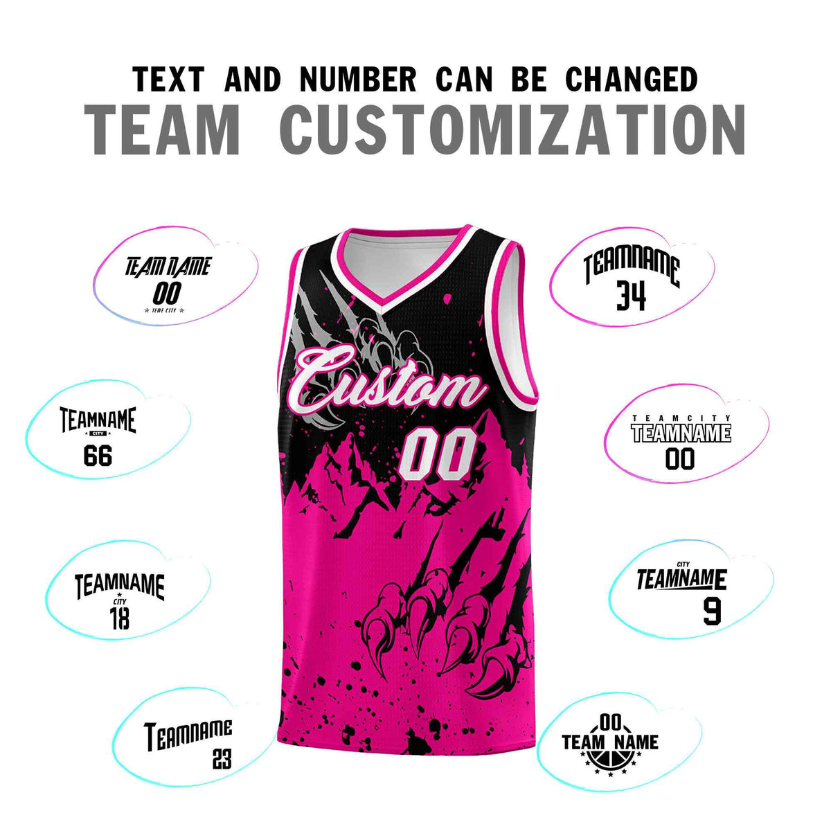 Custom Black Pink Snow Mountain Beast Pattern Sports Uniform Basketball Jersey
