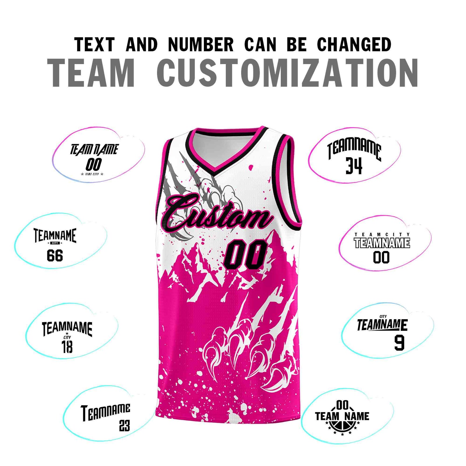 Custom White Pink Snow Mountain Beast Pattern Sports Uniform Basketball Jersey