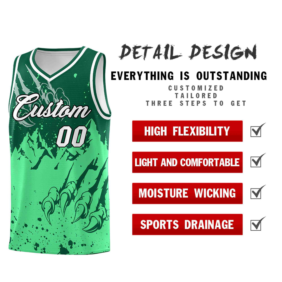 Custom Kelly Green Green Snow Mountain Beast Pattern Sports Uniform Basketball Jersey