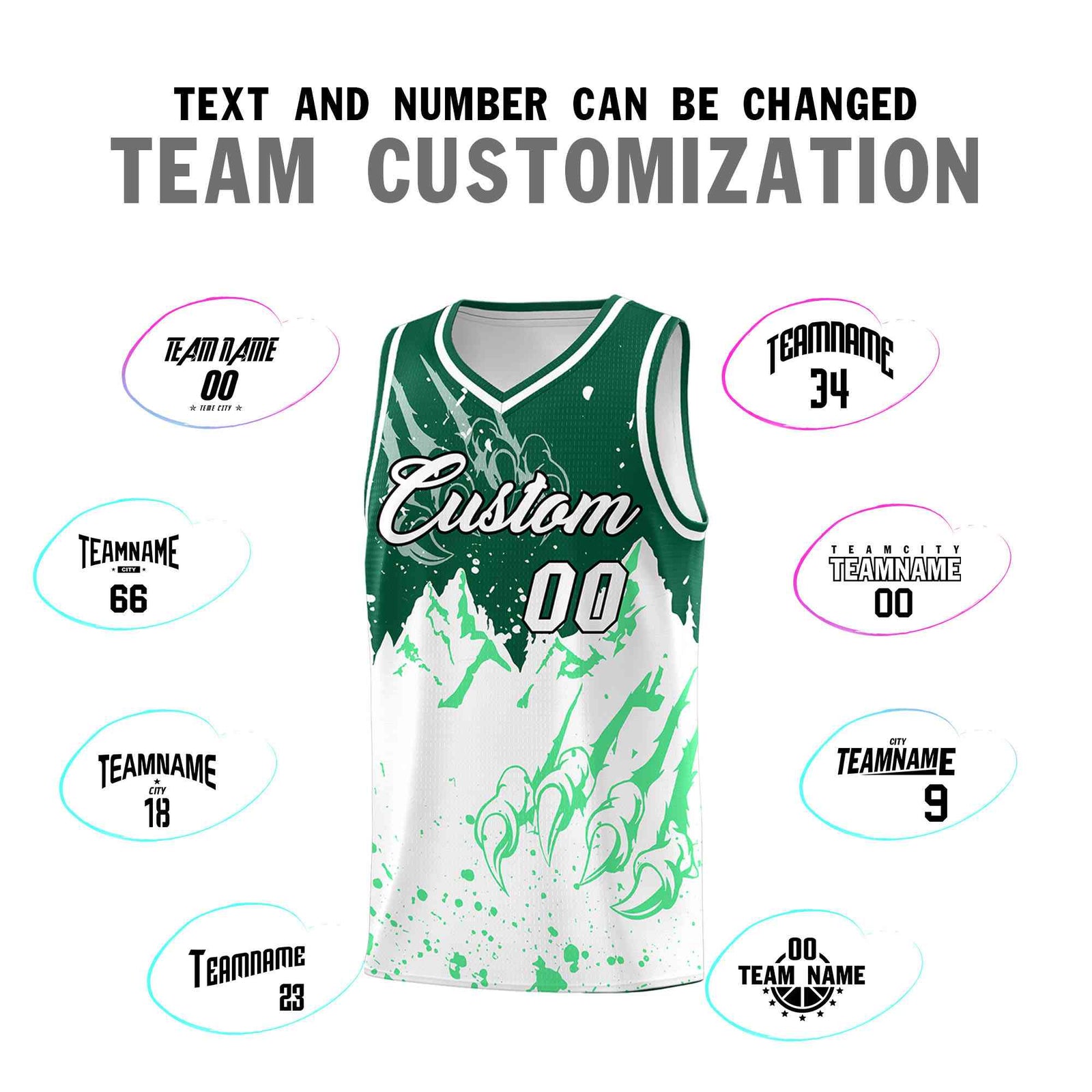 Custom Kelly Green White Snow Mountain Beast Pattern Sports Uniform Basketball Jersey