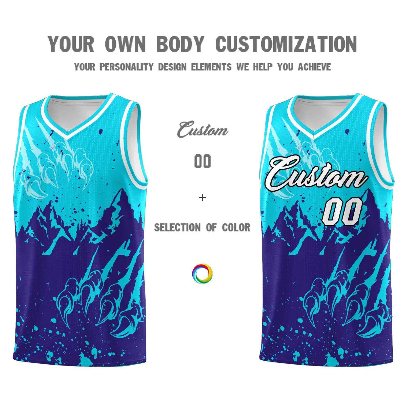 Custom Sky Blue Royal Snow Mountain Beast Pattern Sports Uniform Basketball Jersey