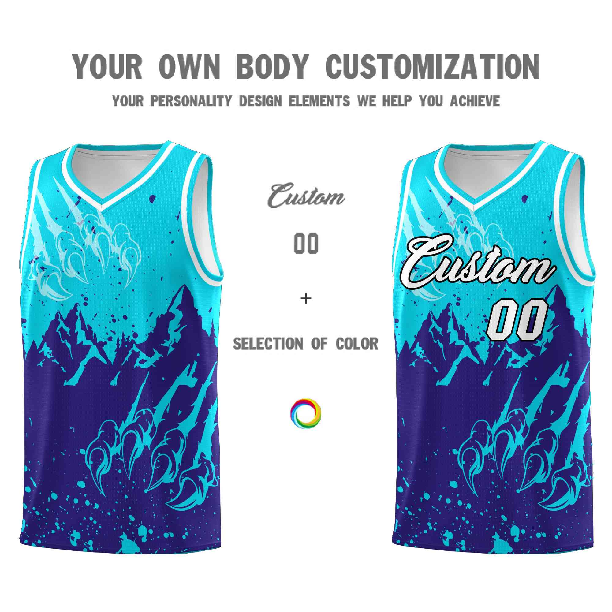 Custom Sky Blue Royal Snow Mountain Beast Pattern Sports Uniform Basketball Jersey