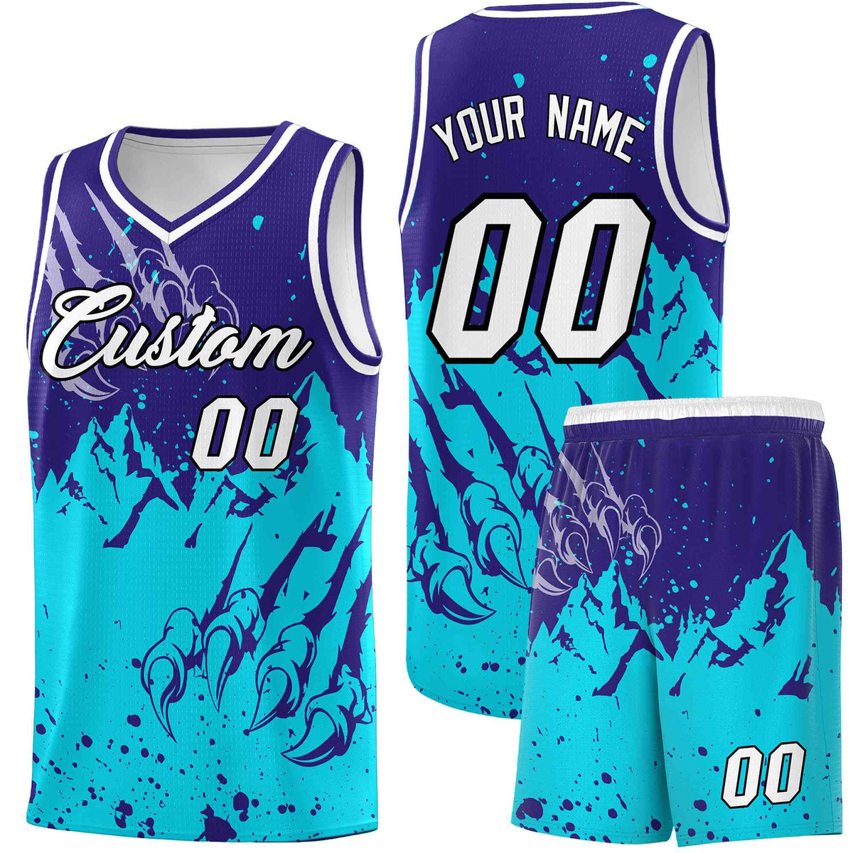 Custom Royal Sky Blue Snow Mountain Beast Pattern Sports Uniform Basketball Jersey