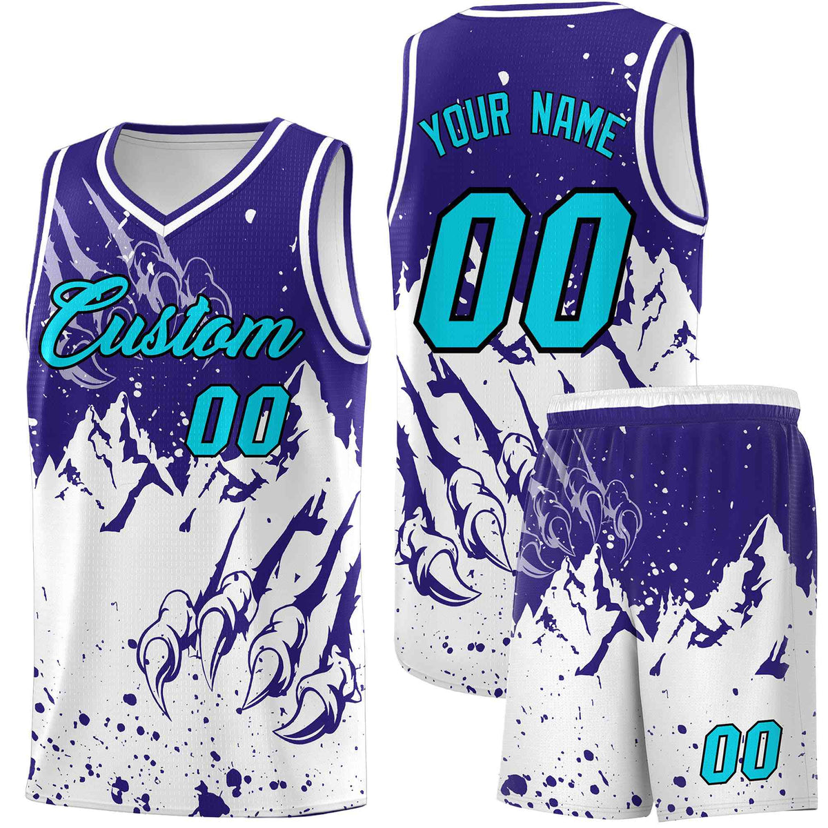 Custom Royal White Snow Mountain Beast Pattern Sports Uniform Basketball Jersey