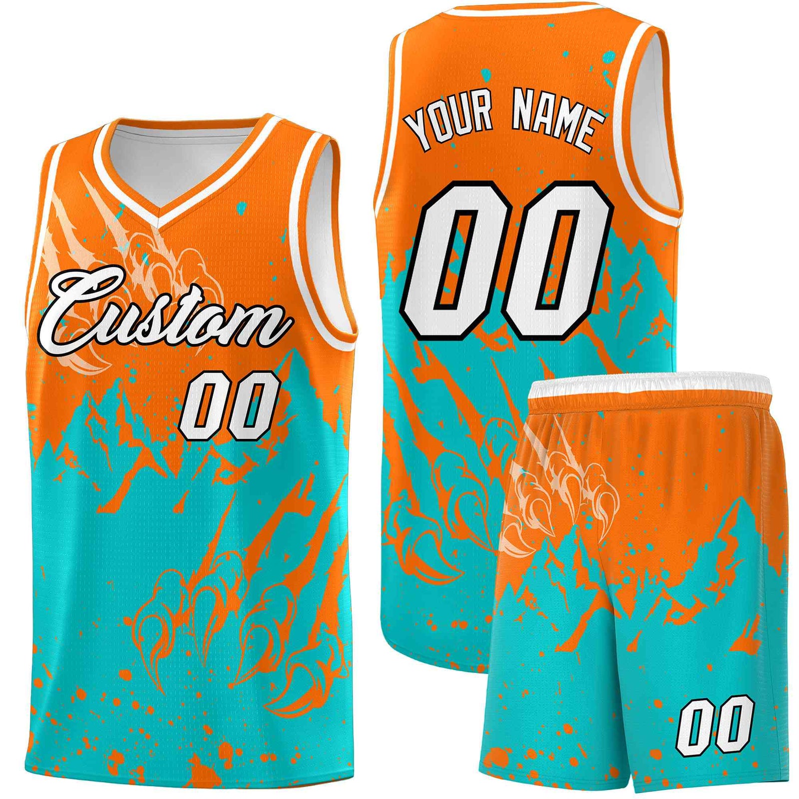 Custom Orange Aqua Snow Mountain Beast Pattern Sports Uniform Basketball Jersey