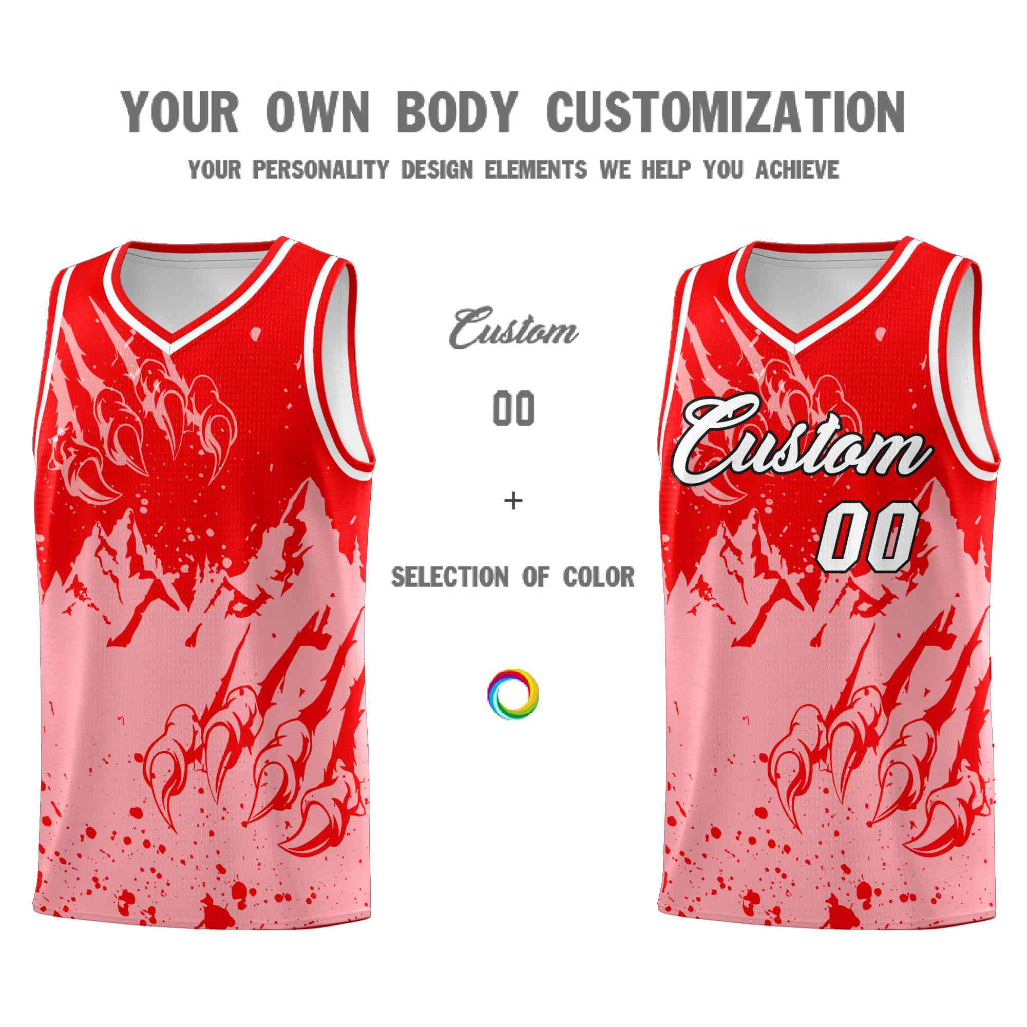 Custom Light Red Light Pink Snow Mountain Beast Pattern Sports Uniform Basketball Jersey