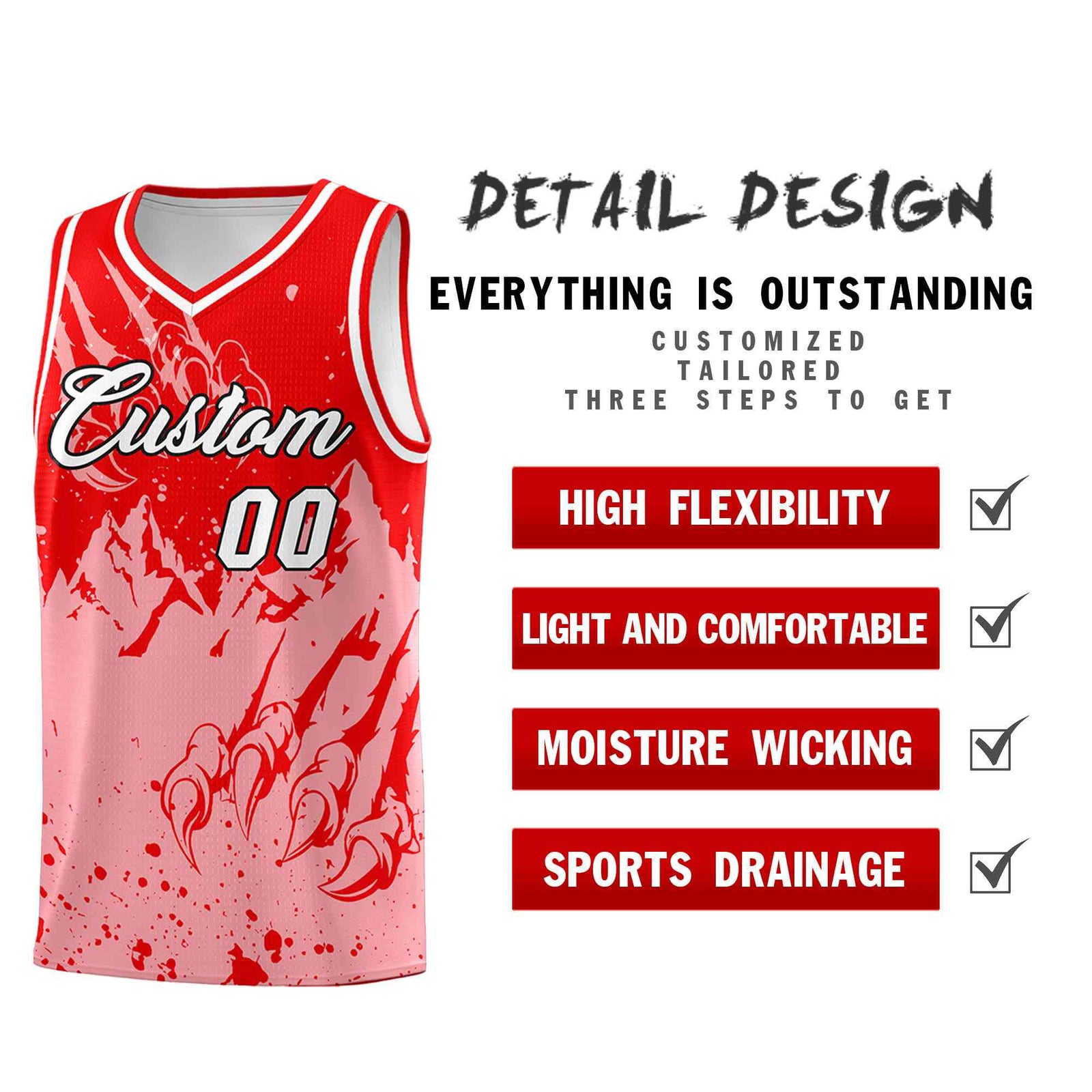 Custom Light Red Light Pink Snow Mountain Beast Pattern Sports Uniform Basketball Jersey
