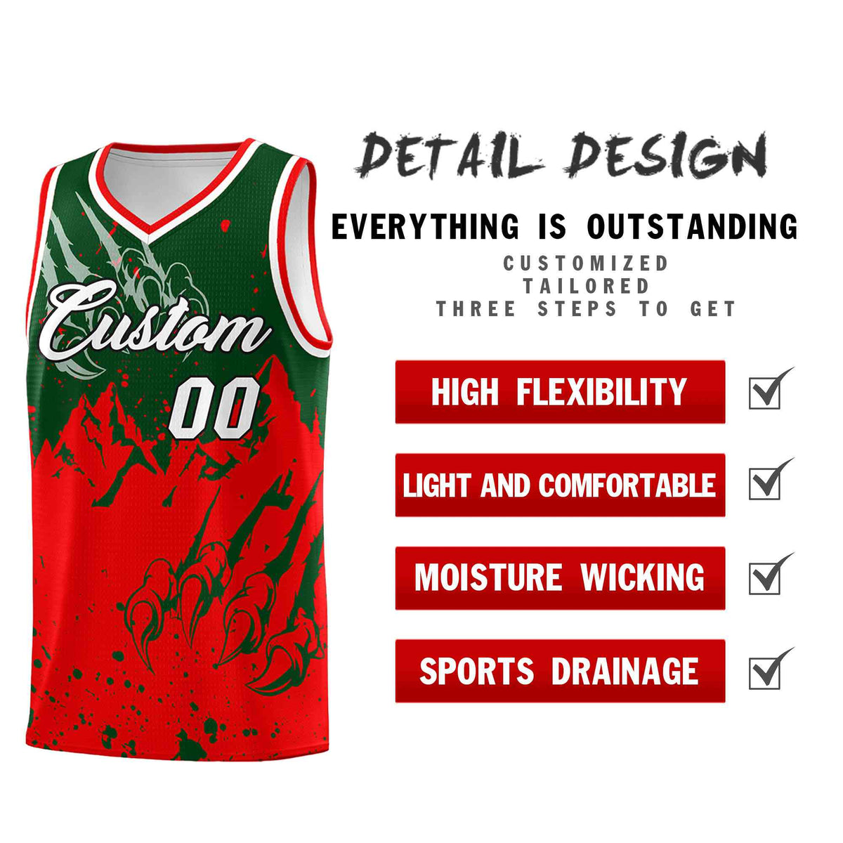 Custom Green Light Red Snow Mountain Beast Pattern Sports Uniform Basketball Jersey