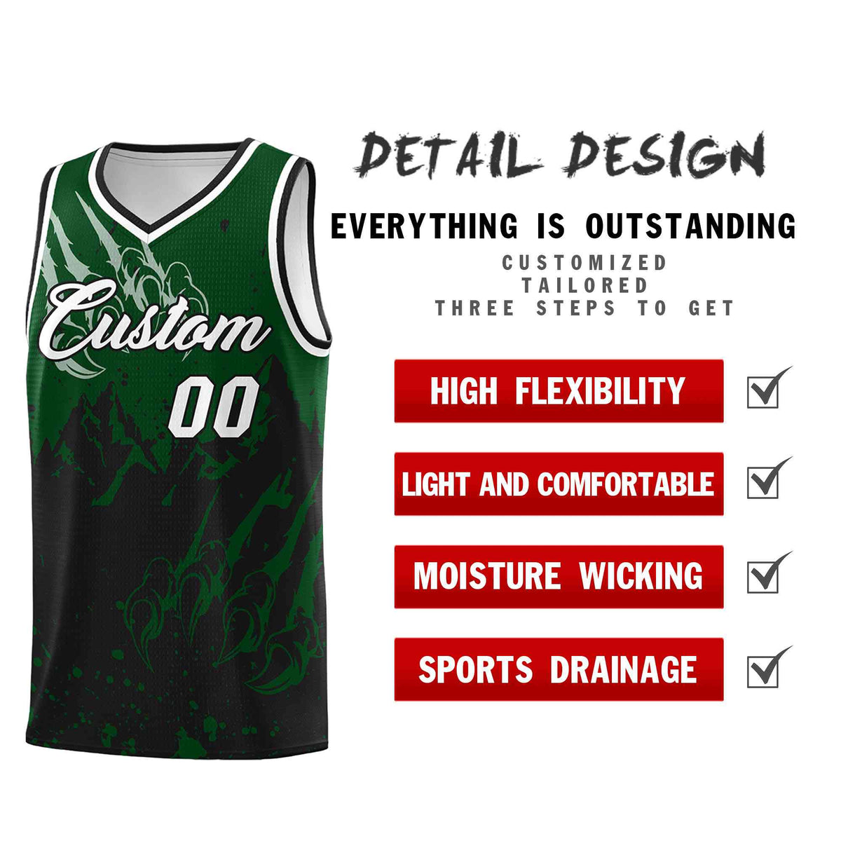 Custom Green Black Snow Mountain Beast Pattern Sports Uniform Basketball Jersey