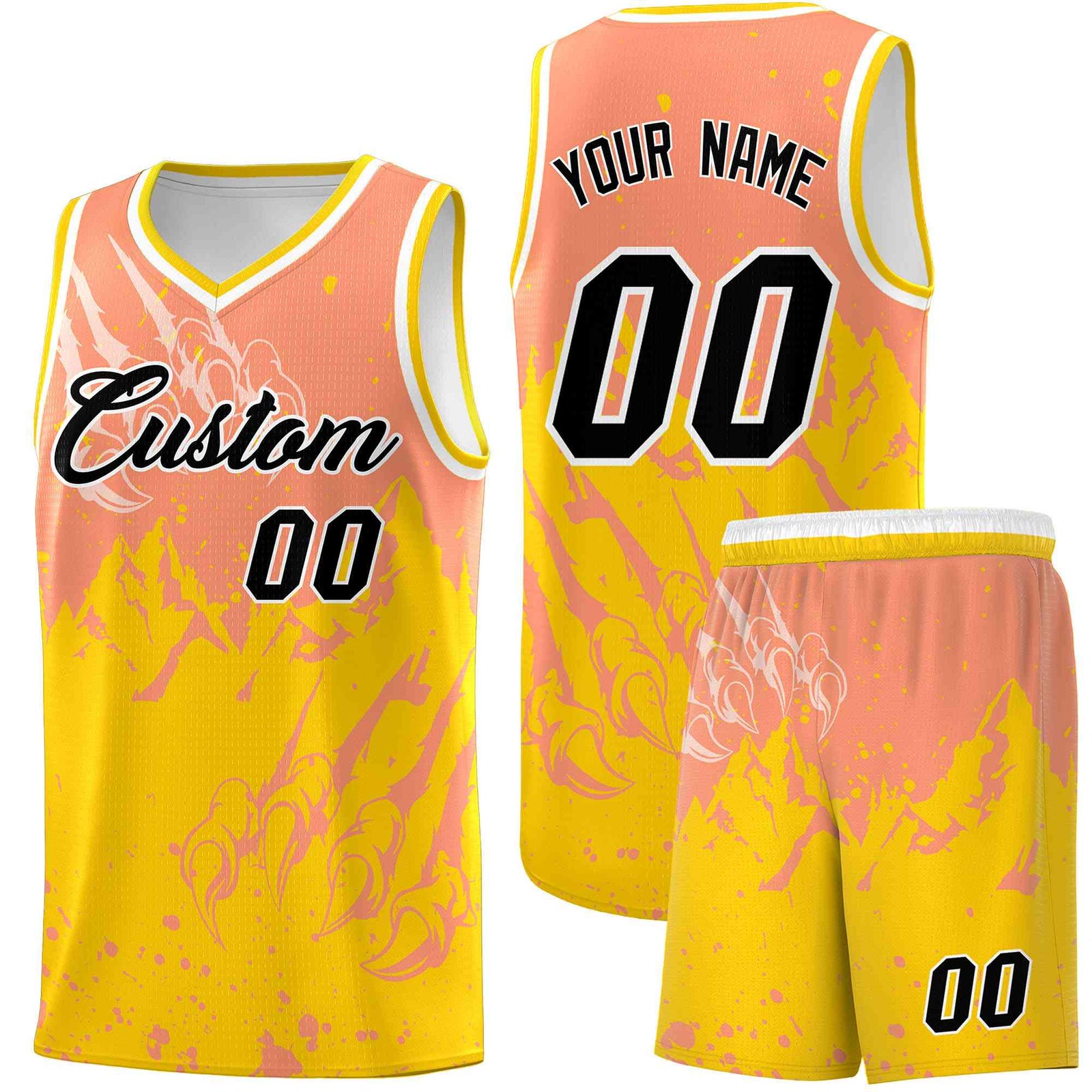 Custom Light Orange Gold Snow Mountain Beast Pattern Sports Uniform Basketball Jersey