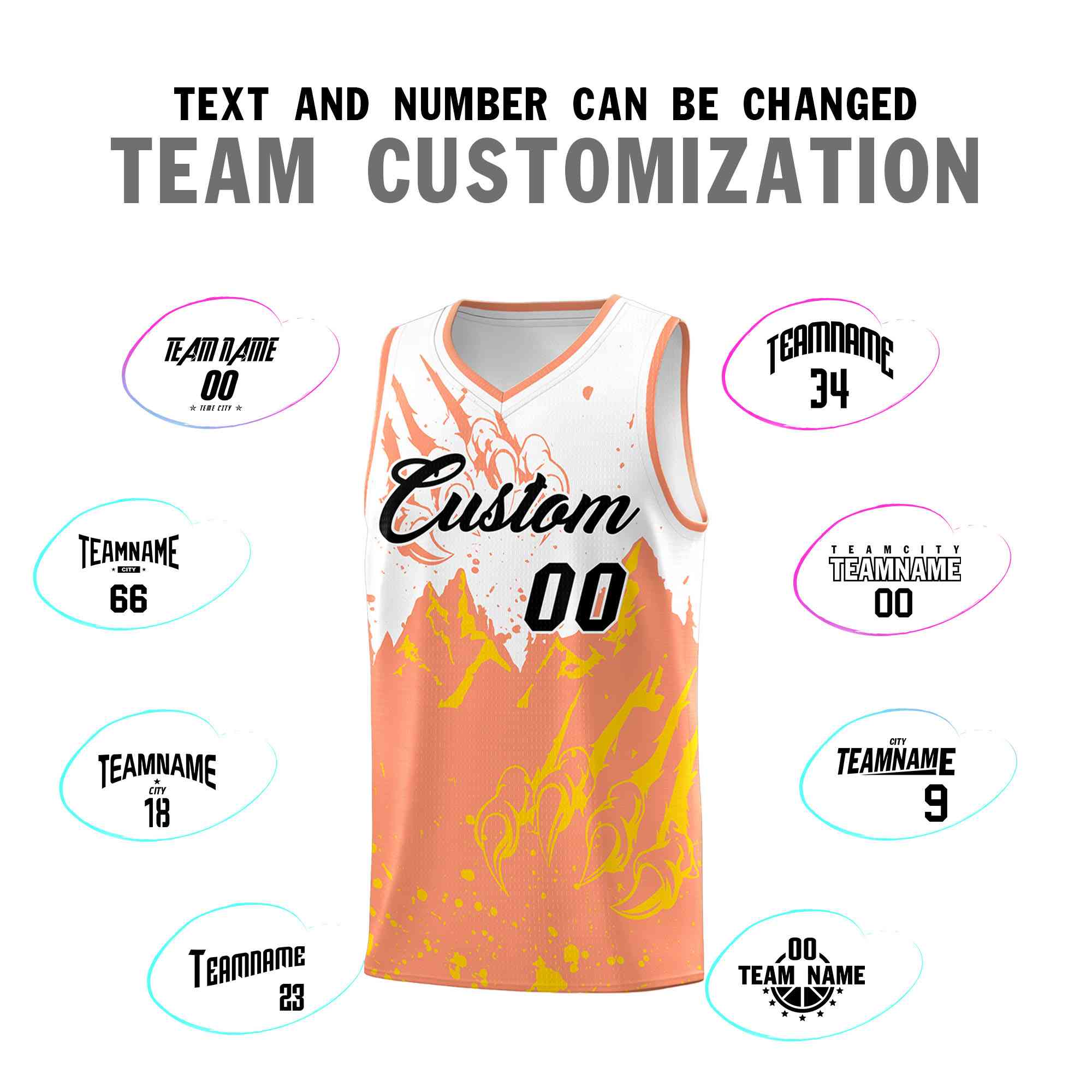 Custom White Light Orange Snow Mountain Beast Pattern Sports Uniform Basketball Jersey