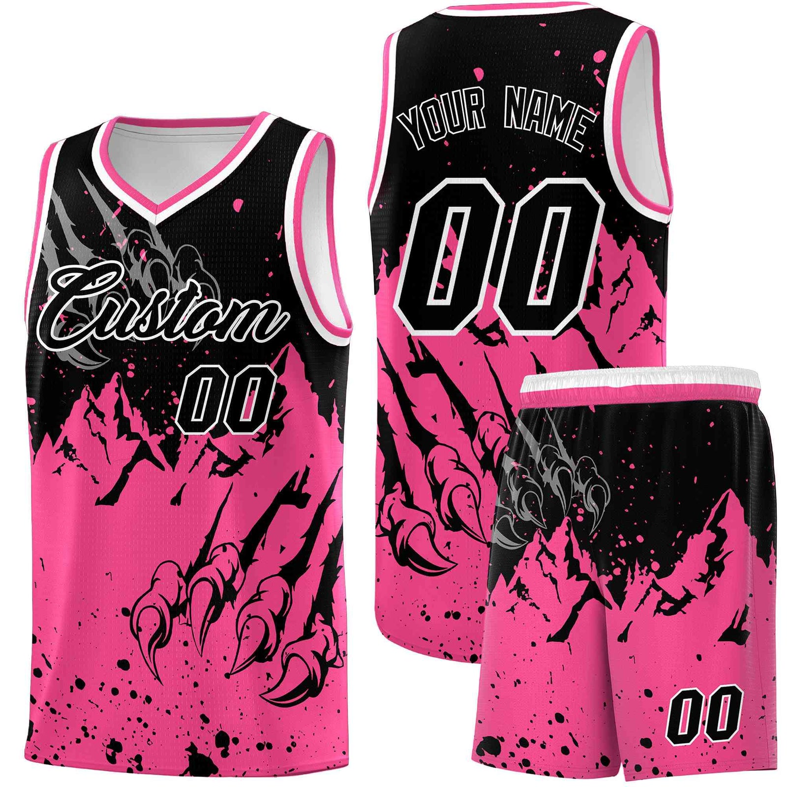 Custom Black Pink Snow Mountain Beast Pattern Sports Uniform Basketball Jersey