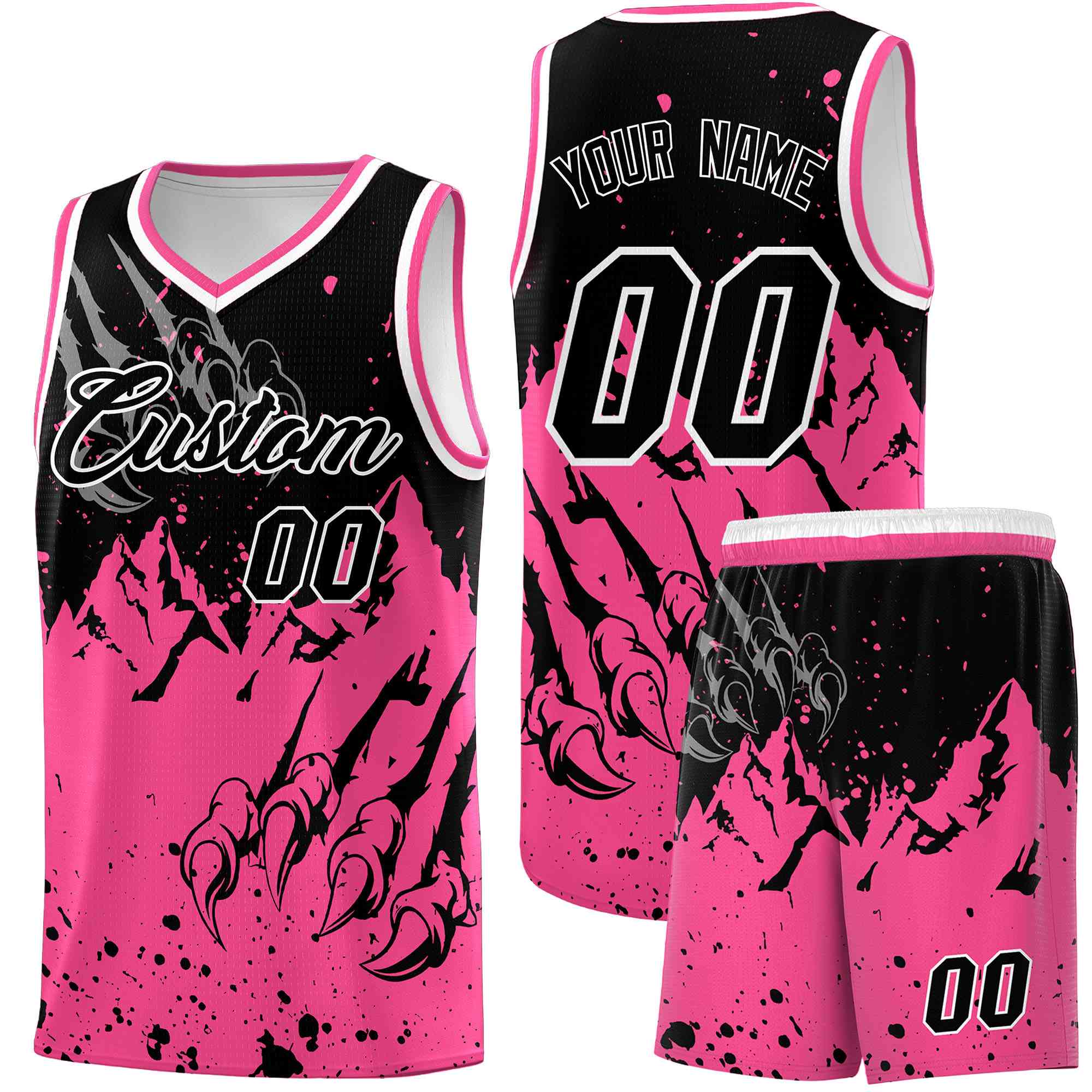 Custom Black Pink Snow Mountain Beast Pattern Sports Uniform Basketball Jersey