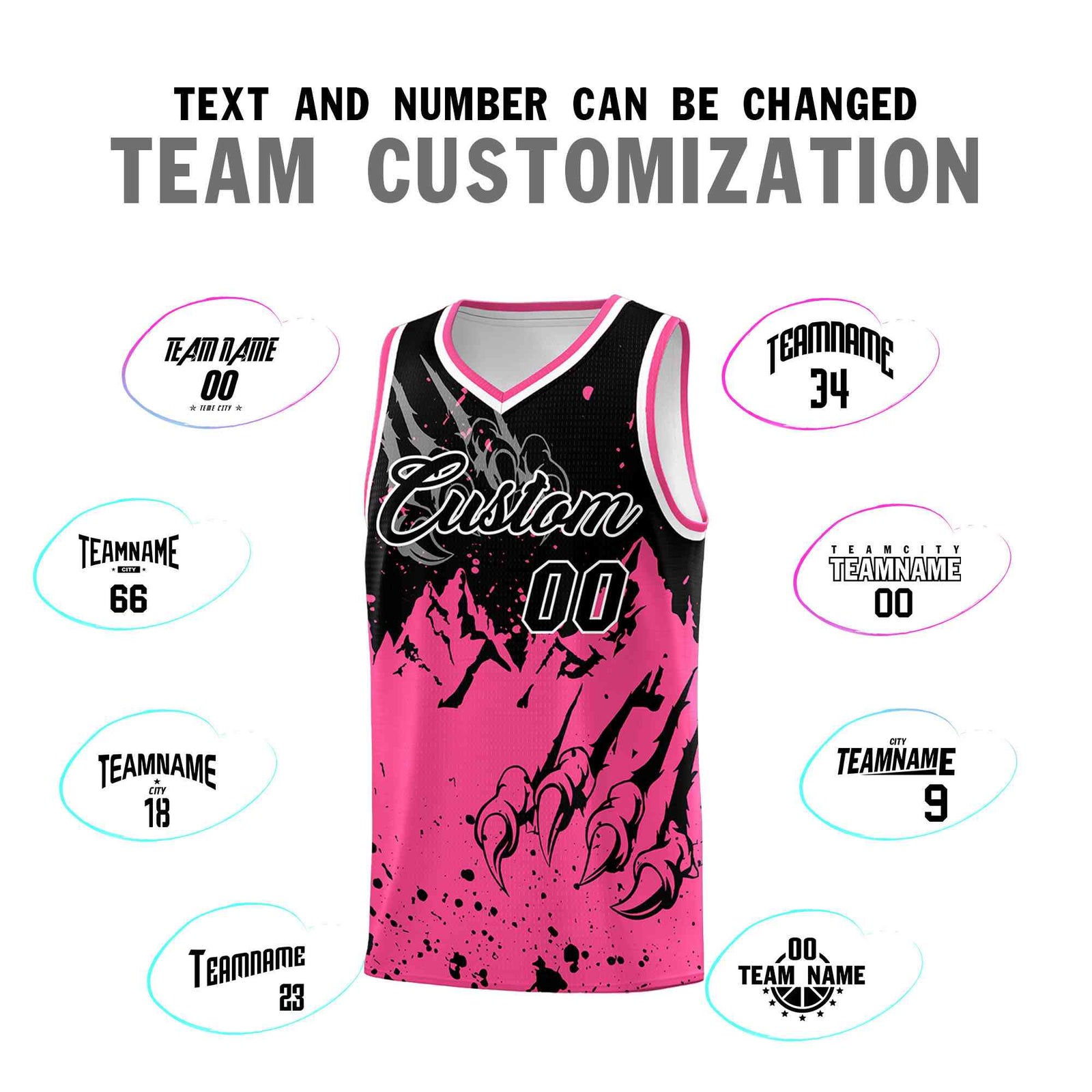 Custom Black Pink Snow Mountain Beast Pattern Sports Uniform Basketball Jersey