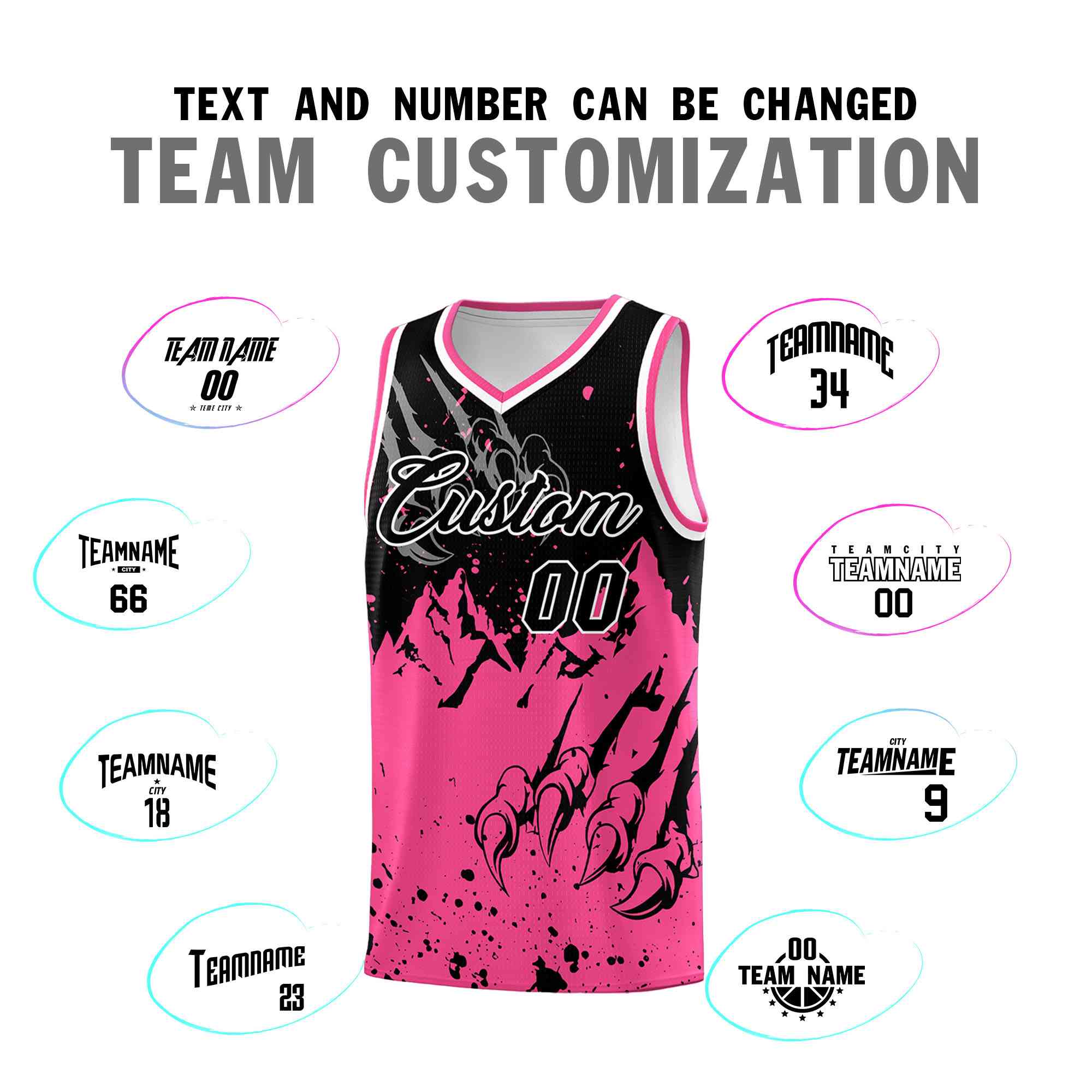 Custom Black Pink Snow Mountain Beast Pattern Sports Uniform Basketball Jersey